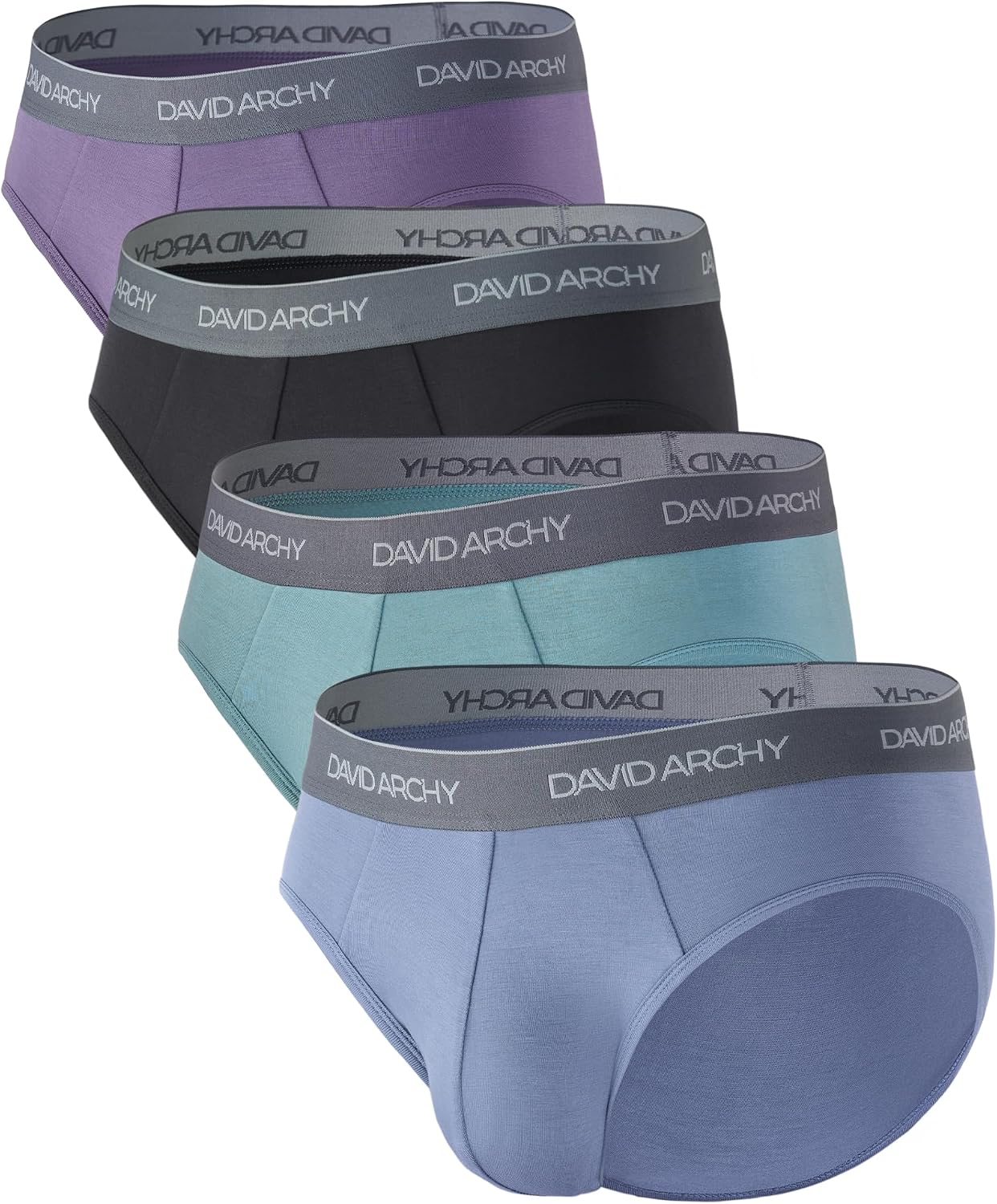DAVID ARCHY Men's Breathable Support Pouch Underwear Briefs 4 or 7 Pack | Cooling moisture-wicking no-fly Rayon made from bamboo features anti-roll elastic waistbands and vibrant fade resistance.