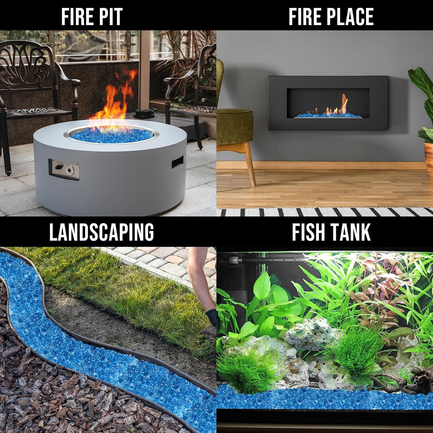 Skyflame 1/4" Pacific Blue Regular Fire Glass for Fire Pit Fireplace