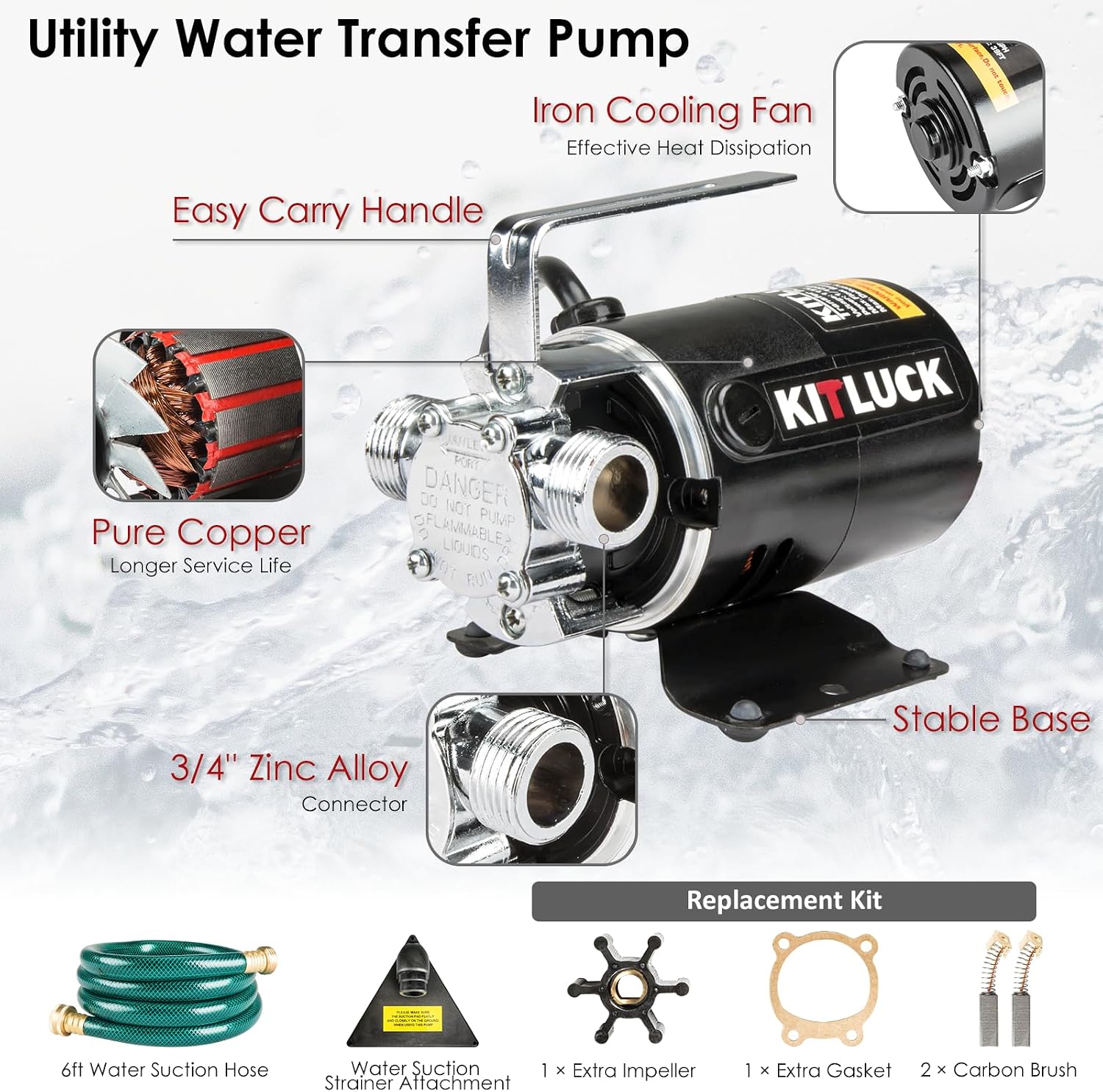 Water Transfer Garden Pump, 1.6 HP 1000GPH Portable Electric Shallow Well Jet Pump, Stainless Steel Sprinkler Pressure Booster Pump for Pool Draining, Lawn Fountain, Irrigation, Water Removal