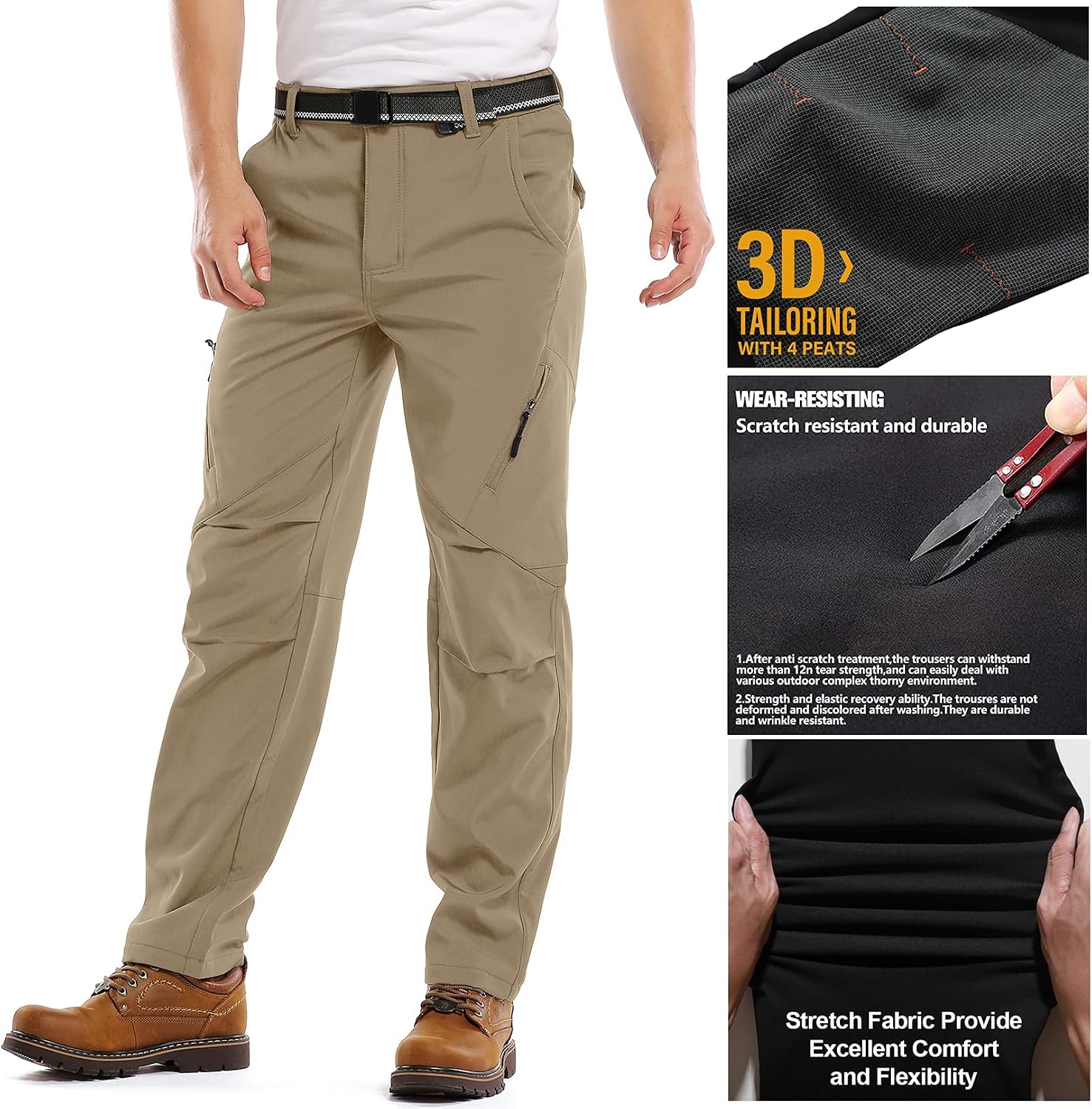 Men's Waterproof Pants Fleece Lined Insulated Winter Hiking Ski Snow Pants