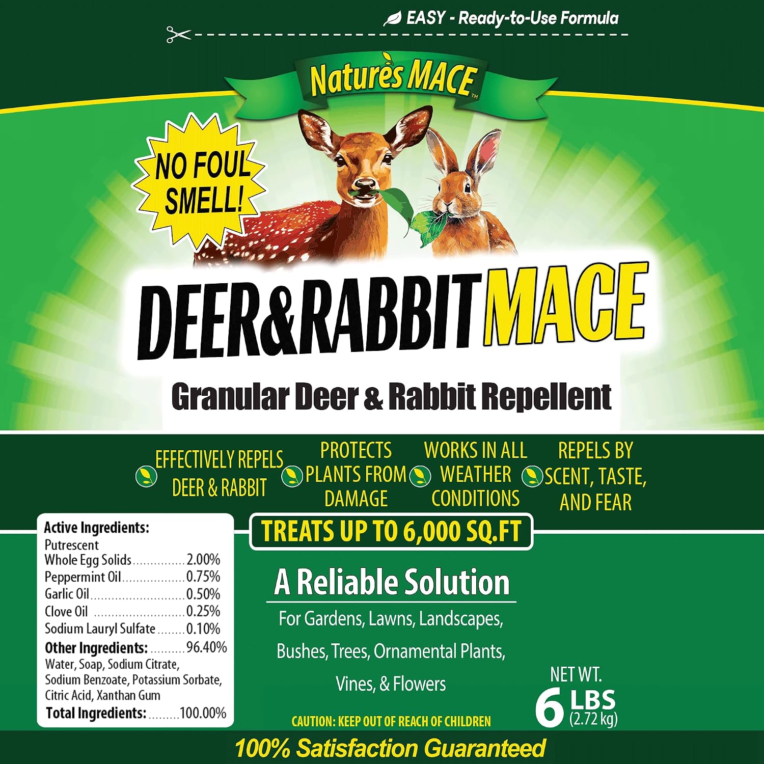 Nature's MACE Deer & Rabbit Repellent 25 lb Granules | Covers 25,000 Sq Ft, Repel Deer from Your Home & Garden, Deterrent, Safe to use Around Children, Plants, Produce.