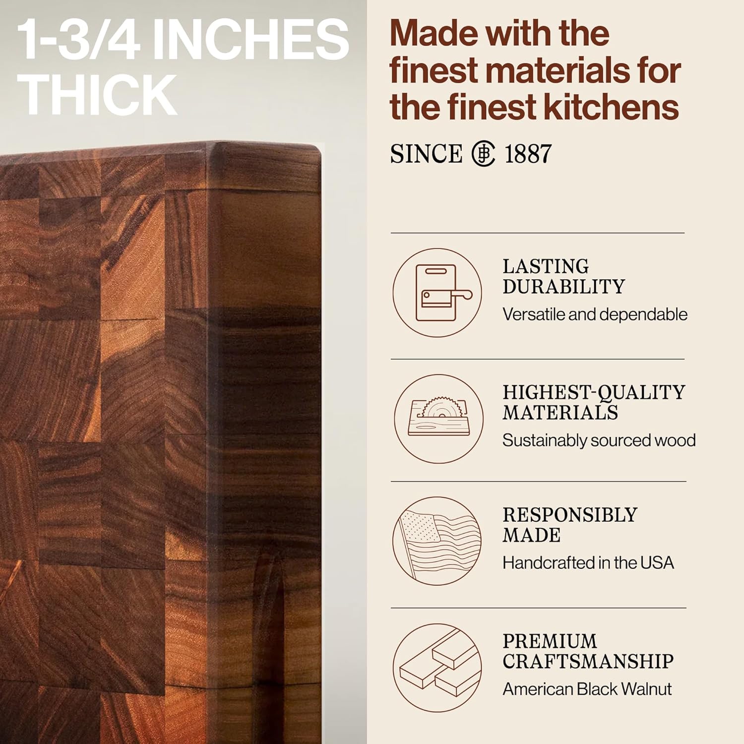 John Boos CCB Series Rectangular Wooden Walnut Cutting Board 18”x12” – 1.75” Thick