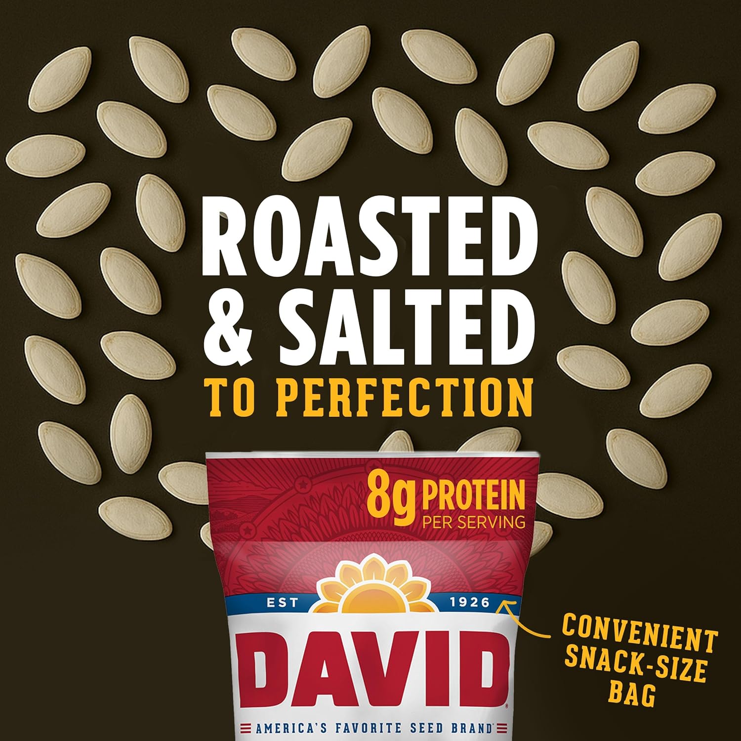 DAVID Roasted and Salted All Natural Pumpkin Seeds, 2.25oz.