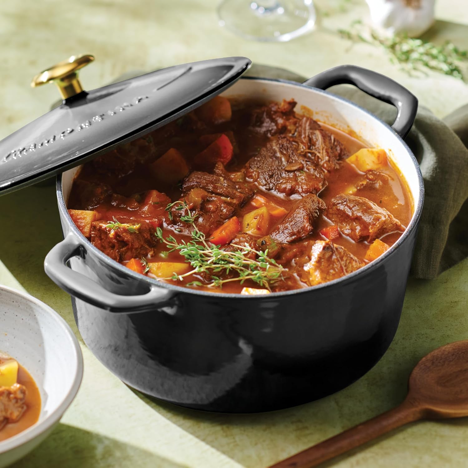 Tramontina Bestow Enameled Cast Iron 4-Qt Braiser Pan with Lid, Blue | Oven-to-Table Casserole Dish, Great for Shallow Braises & Simmers