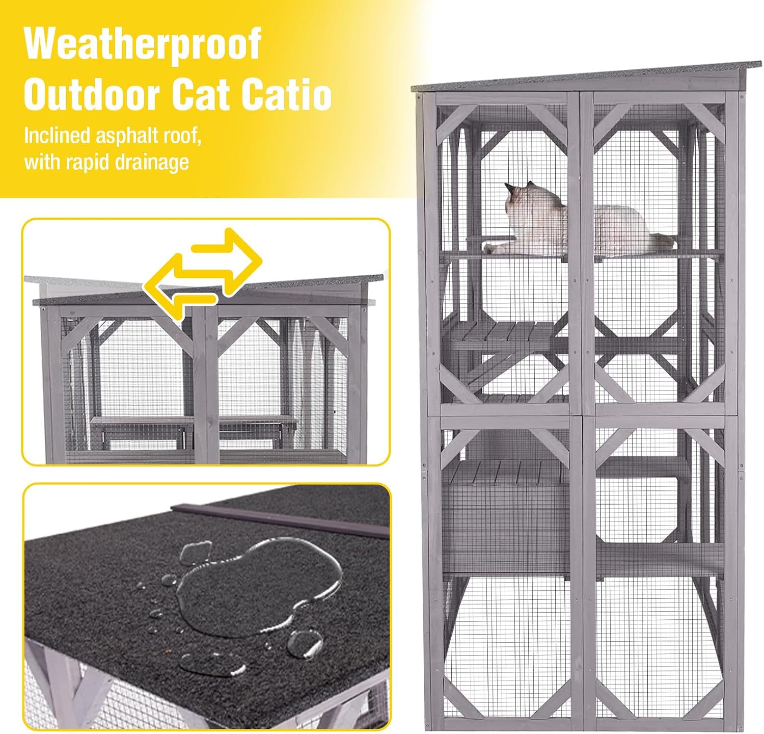 Aivituvin Cat House Outdoor Cat Catio Wooden Large Enclosure with Run on Wheels 70.9" Upgraded Version Catio with Reinforcement Strip