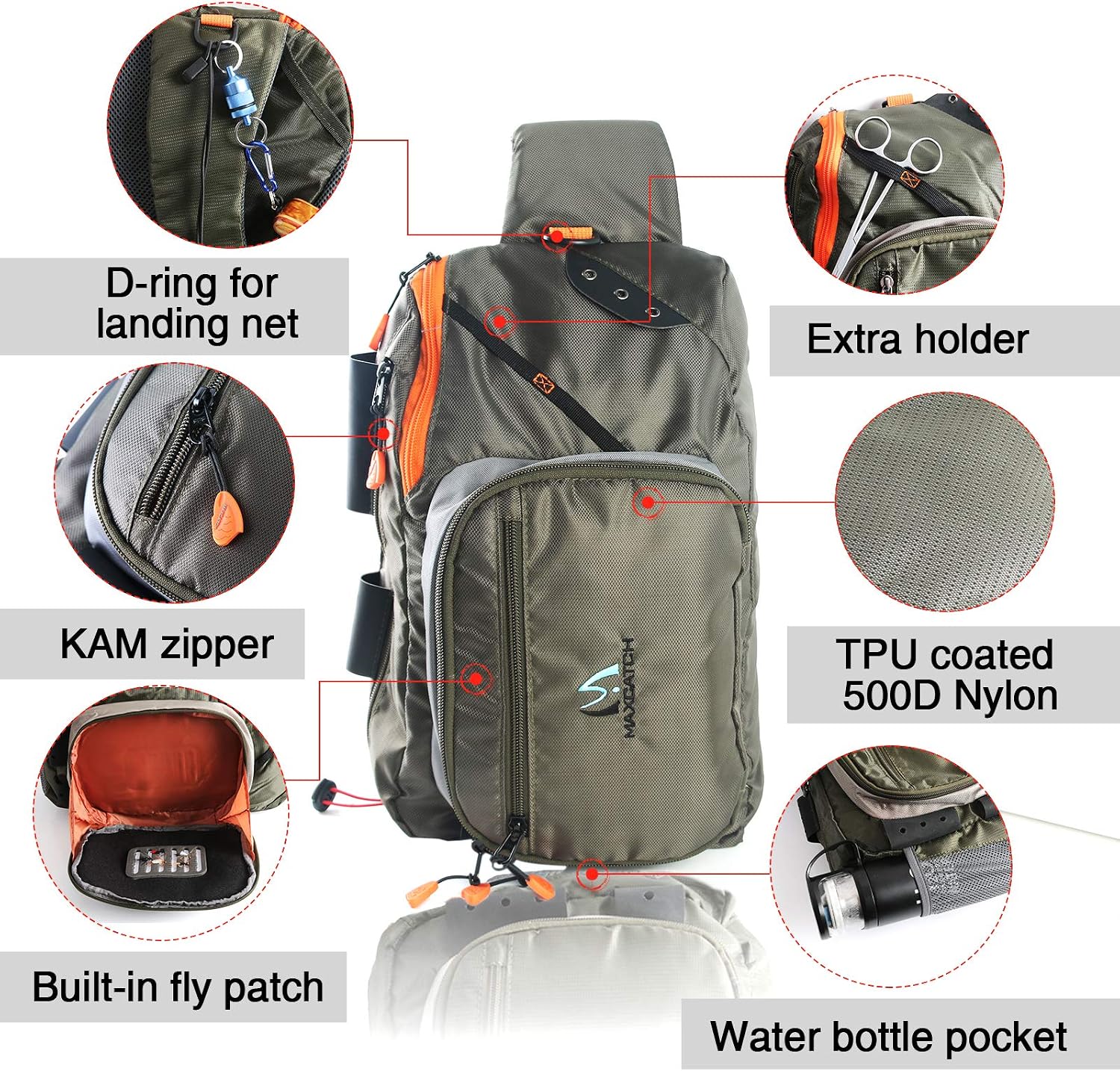 M MAXIMUMCATCH Maxcatch Fly Fishing Sling Pack Tackle Storage Shoulder Bag for Outdoor Fishing Hiking Hunting