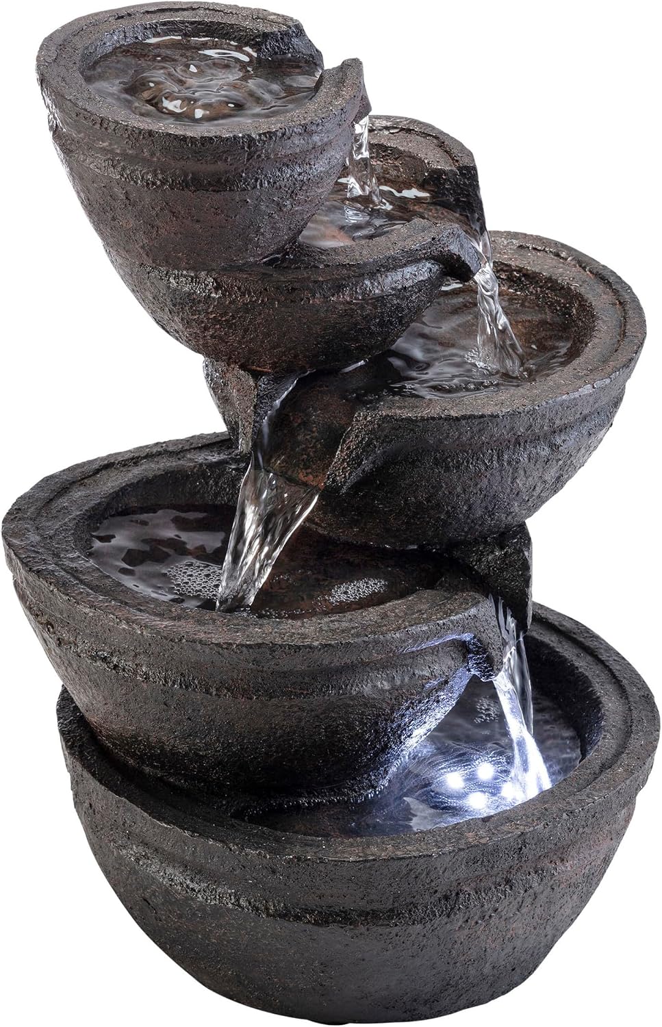 Alpine Corporation WIN1138 13" Indoor Tabletop Tiering Bowls Water Fountain with LED Lights – Cascading Water Feature for Home, Office, Meditation, and Relaxation, Dark Gray