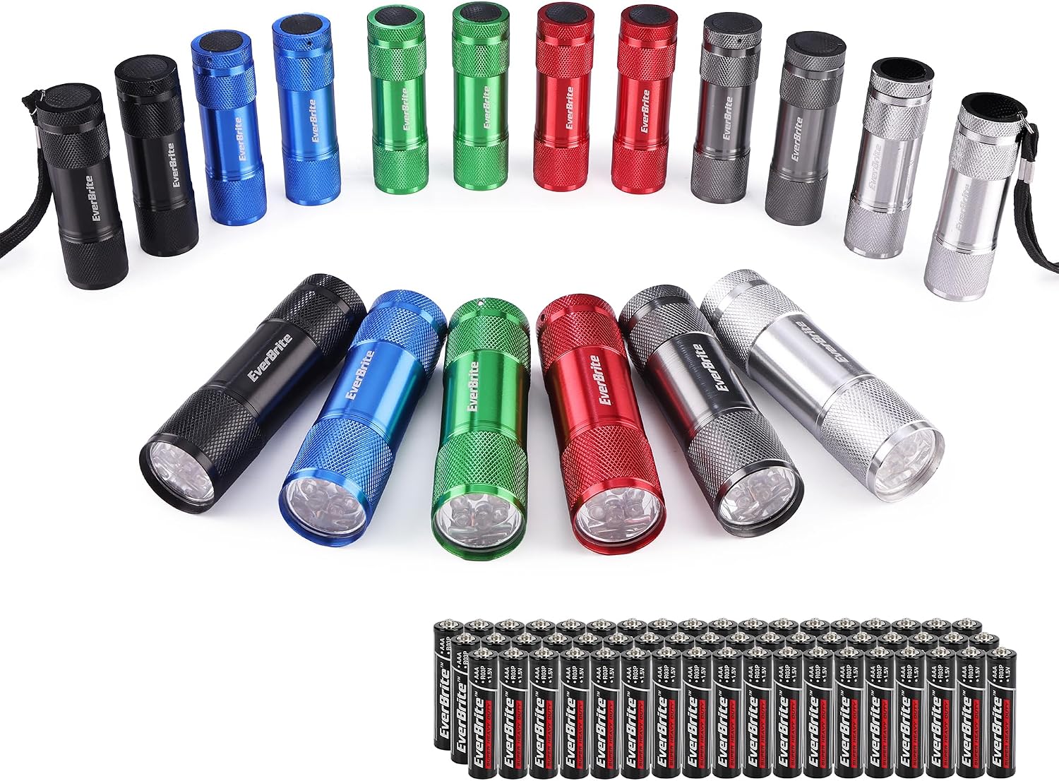 EverBrite 18-Pack Mini LED Flashlight Set,Portable Compact | Ideal for Hurricane Supplies Camping, Night Reading, Cycling, BBQ, Party, Backpacking,with Lanyards & 54 x AAA Batteries