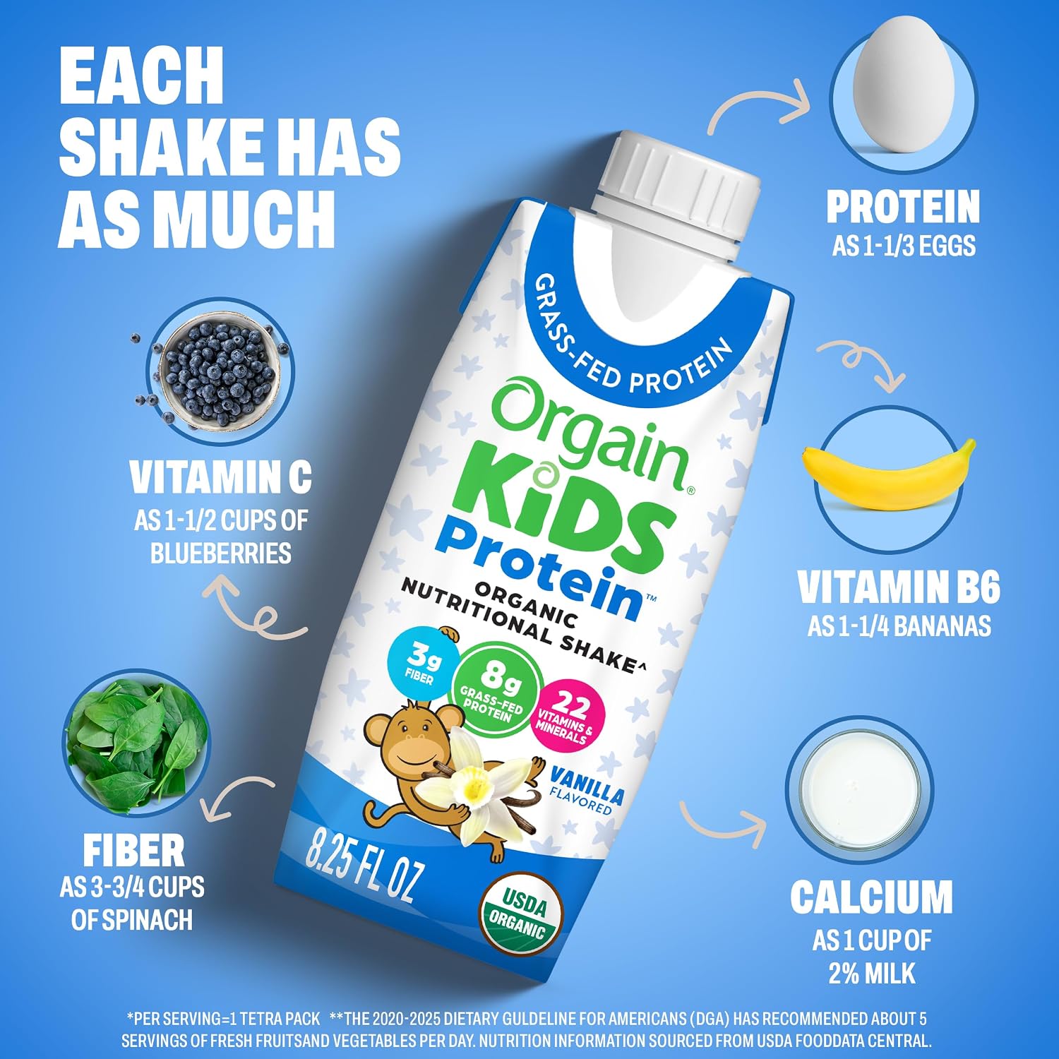 Orgain Organic Kids Dairy 8g Protein Shake, Chocolate, 8.25 oz, 12pk | Nutritional drink, grass-fed protein, 22 vitamins & minerals, 3g fiber, non-GMO, no soy, healthy snack for picky eaters