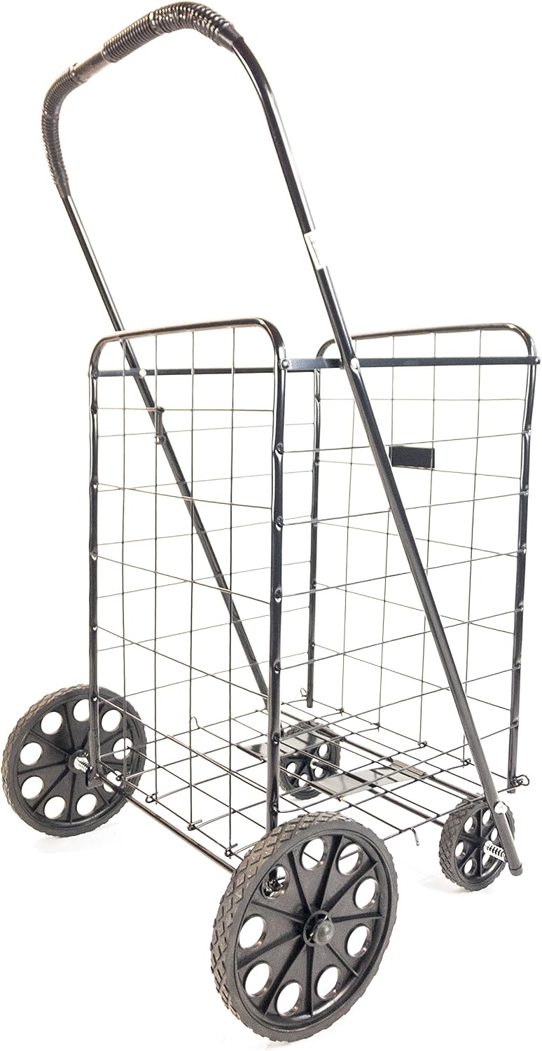 ATH Large Deluxe Rolling Utility / Shopping Cart - Stowable Folding Heavy Duty Cart with Rubber Wheels For Haul Laundry, Groceries, Toys, Sports Equipment, Red