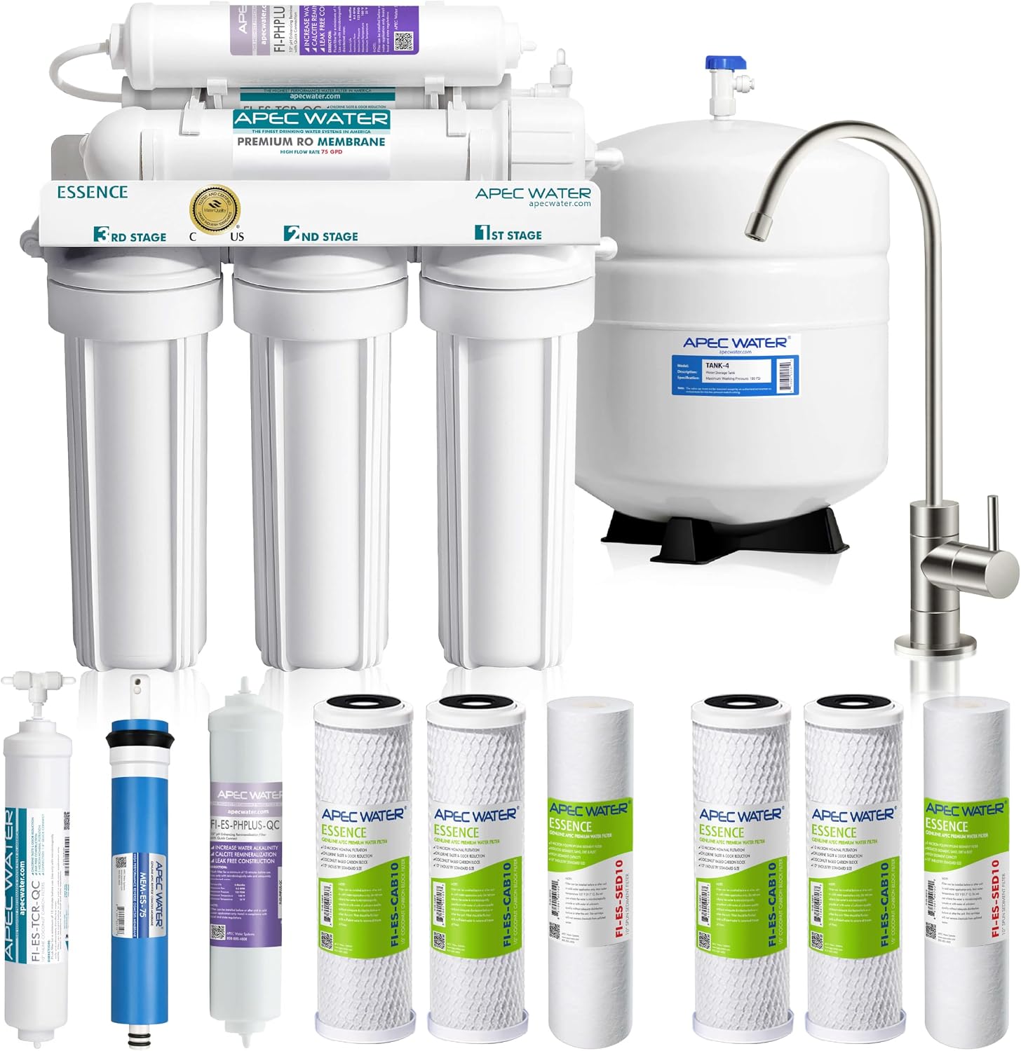 APEC Water ROES-50, 5-Stage Under Sink Reverse Osmosis System, 50 GPD | NSF Certified 372 & 58, Reduces 99% of Impurities, DIY Installation