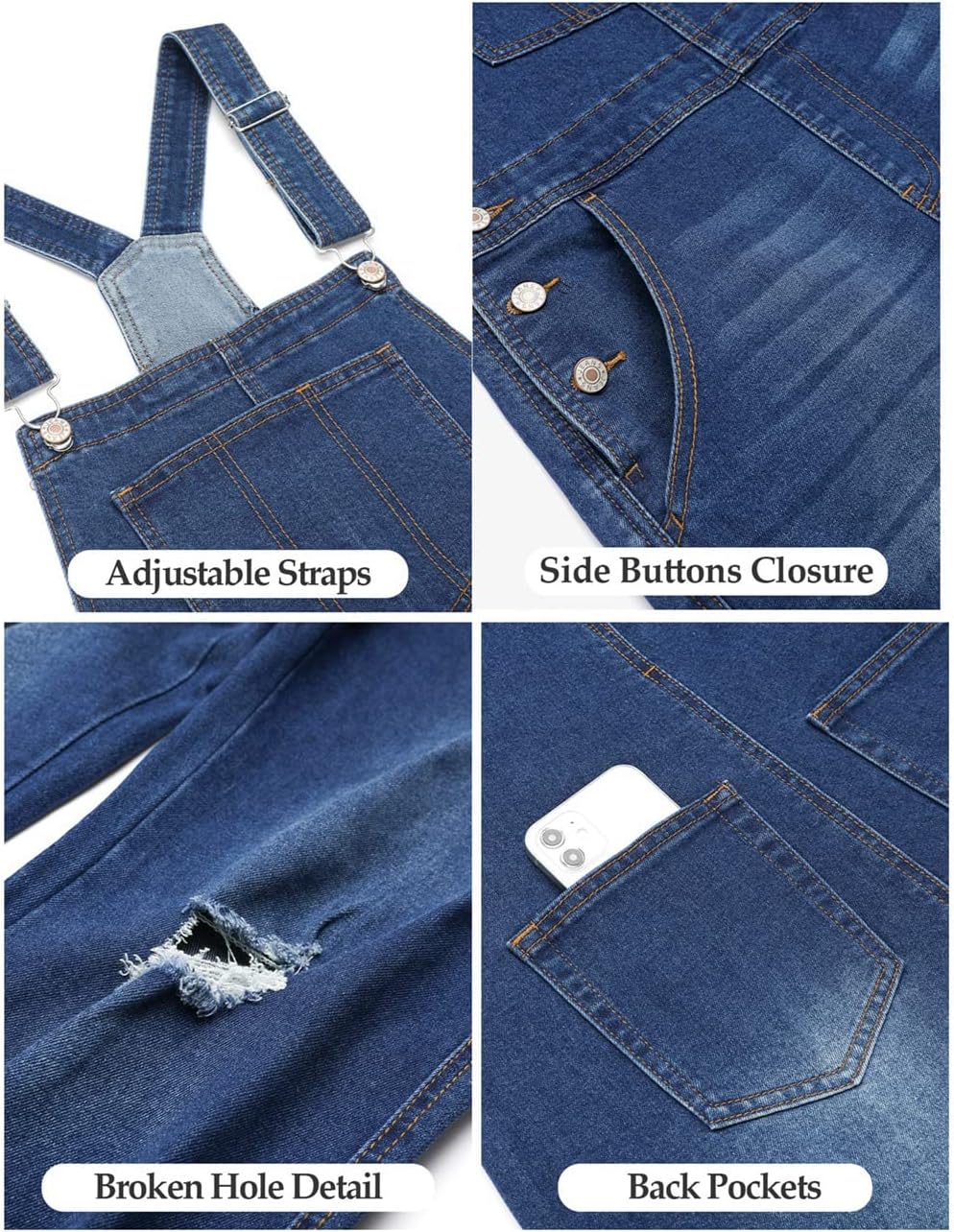 Vetinee Womens Classic Adjustable Straps Pockets Denim Bib Overalls Jeans Pants