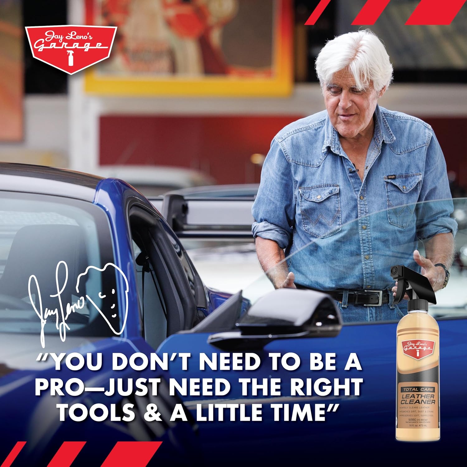 Jay Leno's Garage Leather Cleaner – Deep-Cleaning Leather Seat Cleaner for Car Interior, pH-Balanced Car Refresher That Gently Cleans, Lifts Grime, Refurbish and Restores All Leather Surfaces (16 oz)