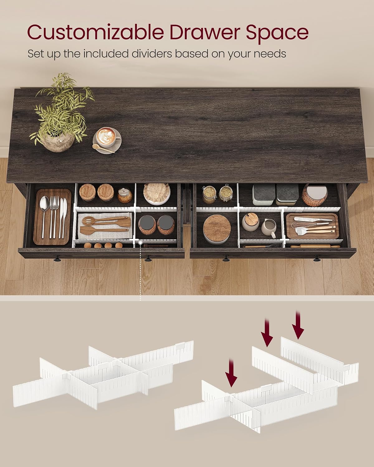 VASAGLE LIRY Collection - Storage Cabinet, Buffet Cabinet, Sideboard, Credenza, with Adjustable Shelves, for Entryway, Rustic White and Honey Brown ULSC381W01