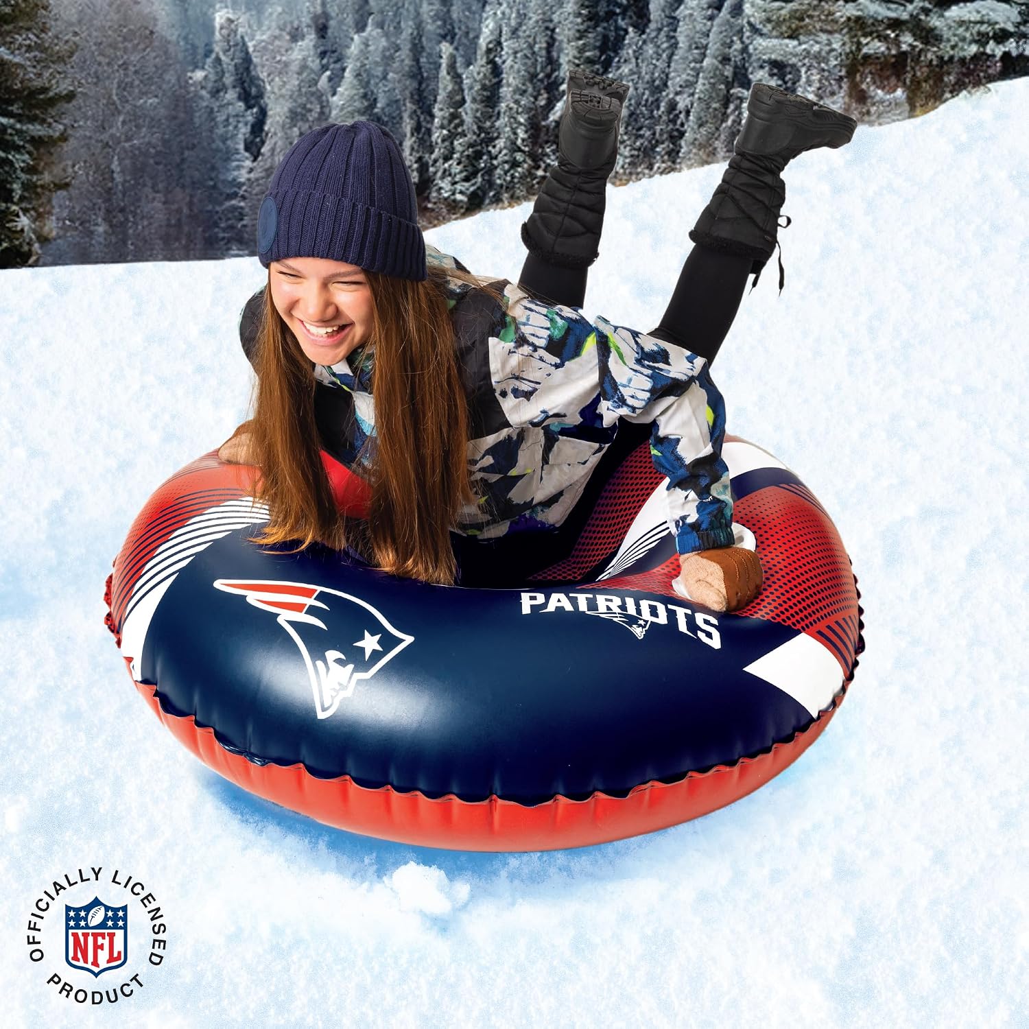 Big Mouth Inc NFL Snow Tube, Heavy Duty Inflatable Snow Sled for Winter Tubing, Ride-On Snow Tube with Handles for Kids and Adults, Outdoor Winter Fun and Football Fan Gifts