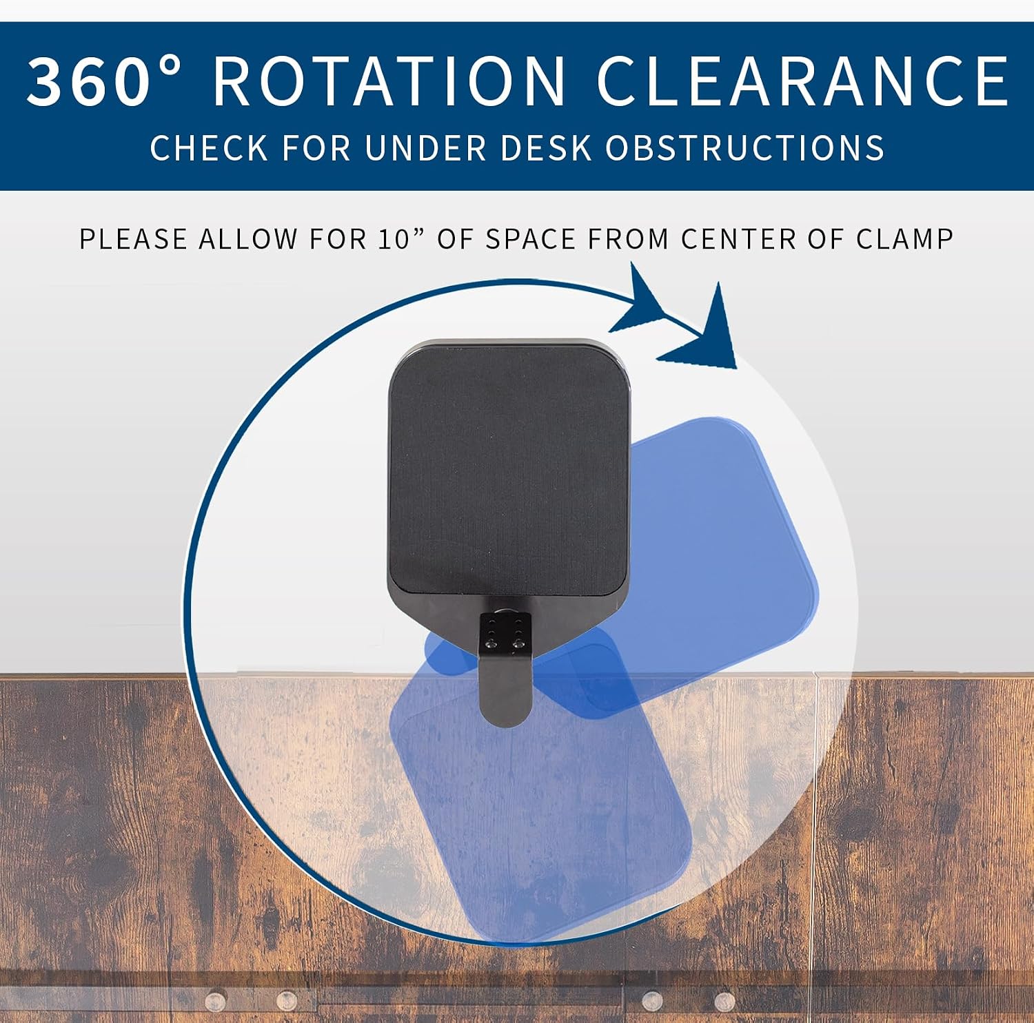 VIVO Black Clamp-on Mouse Pad Holder Platform, MOUNT-MS01A | Adjustable Under Desk 360° Rotating Tray Rest Extension Attachment