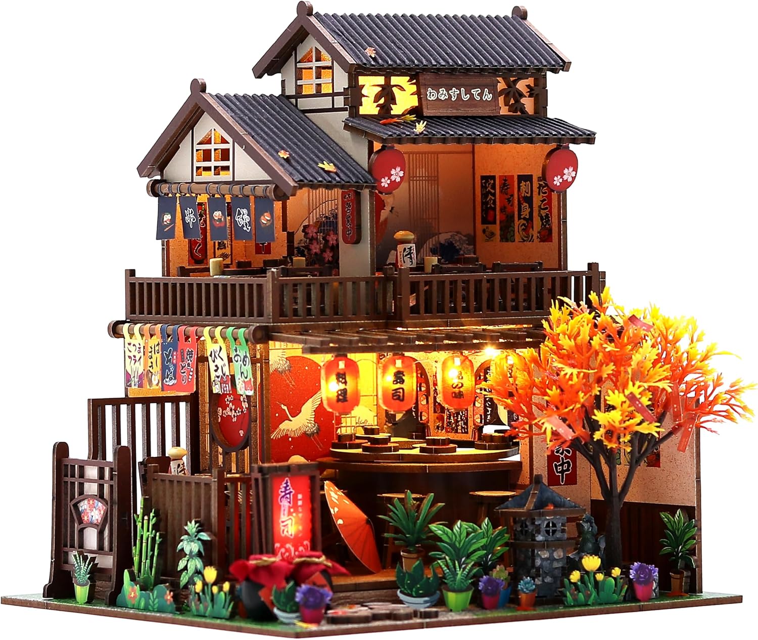 MAGQOO Wooden Dollhouse Miniature with Furniture DIY Dollhouse Kit DIY House Kit Tiny House Kit with Voice Control and Music Movement 1:18 Scale Creative Room Idea(Time Travel)