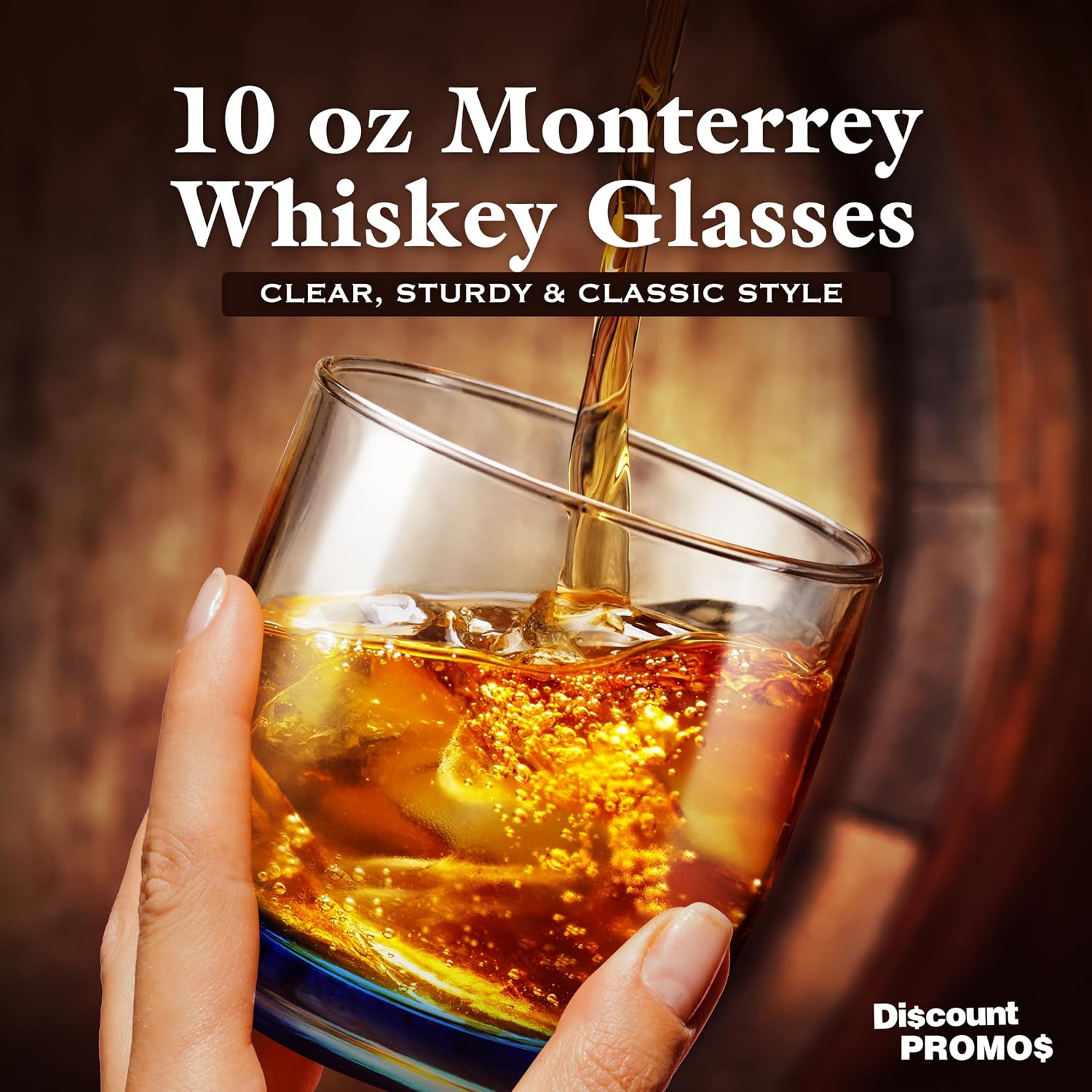DISCOUNT PROMOS Custom Whiskey Glasses 10 oz Set of 10/50/100, Personalized Bulk Pack - Heavy Base Old Fashioned Glass, Perfect for Scotch, Bourbon
