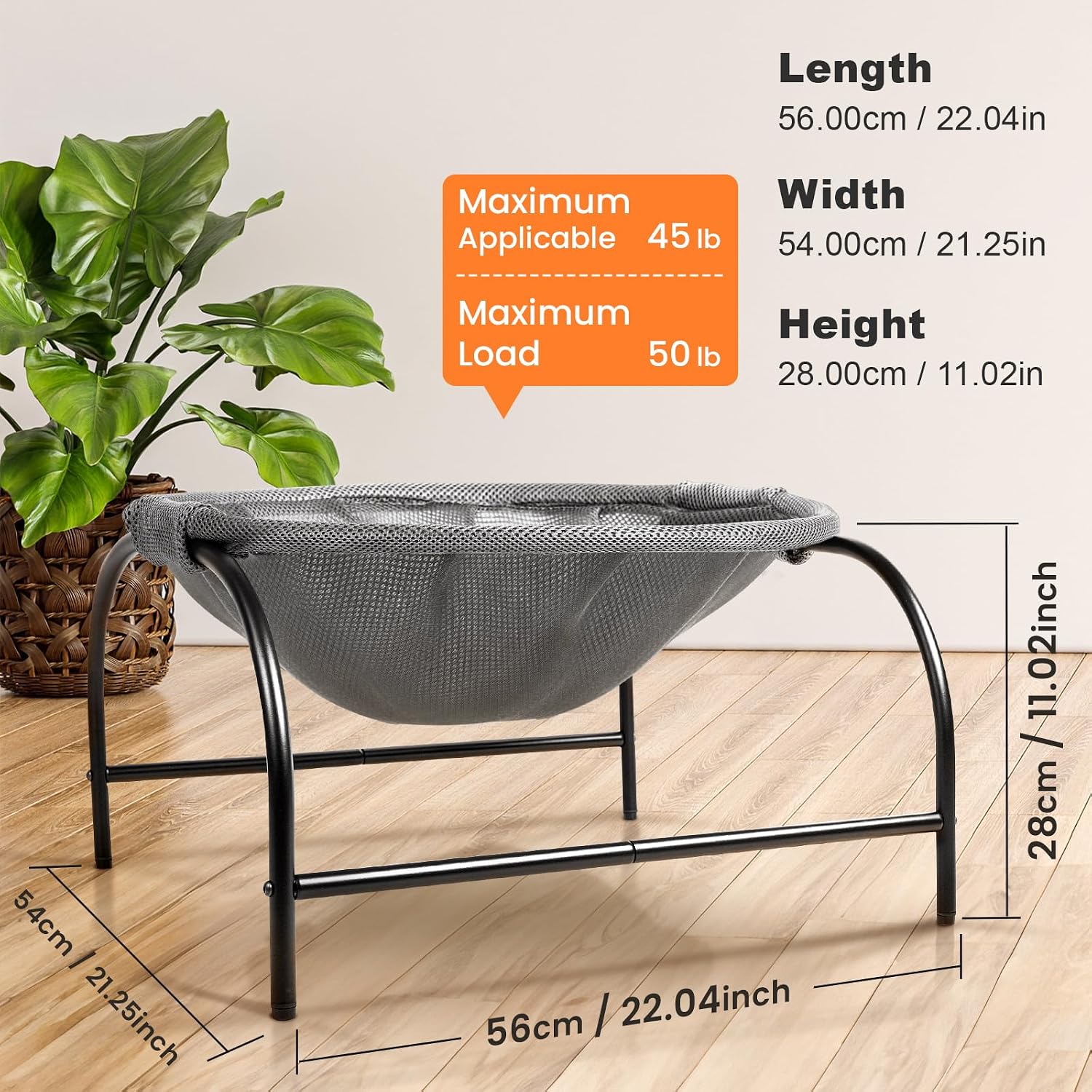 JUNSPOW Cat Bed Sleeping Cat Hammock, 16.9in x 16.9in x 9.5in, Grey
