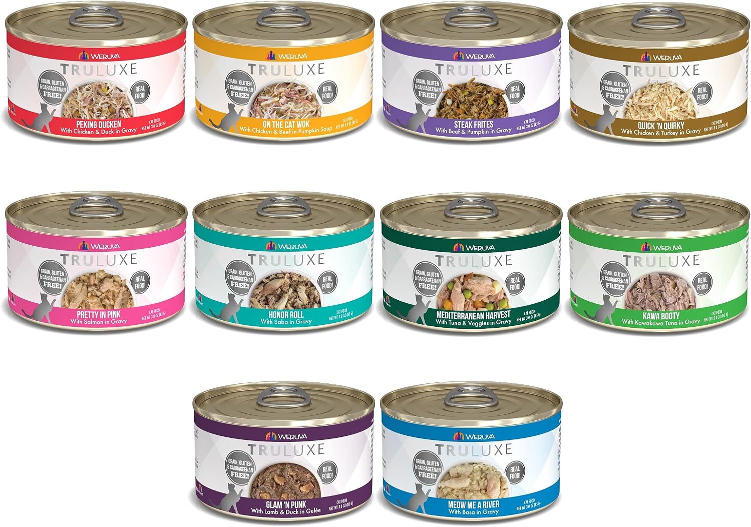 Weruva Truluxe Grain-Free Cat Food Variety Pack, 20 Cans, 3 oz | Includes all 10 gourmet recipes, 2 cans of each flavor.