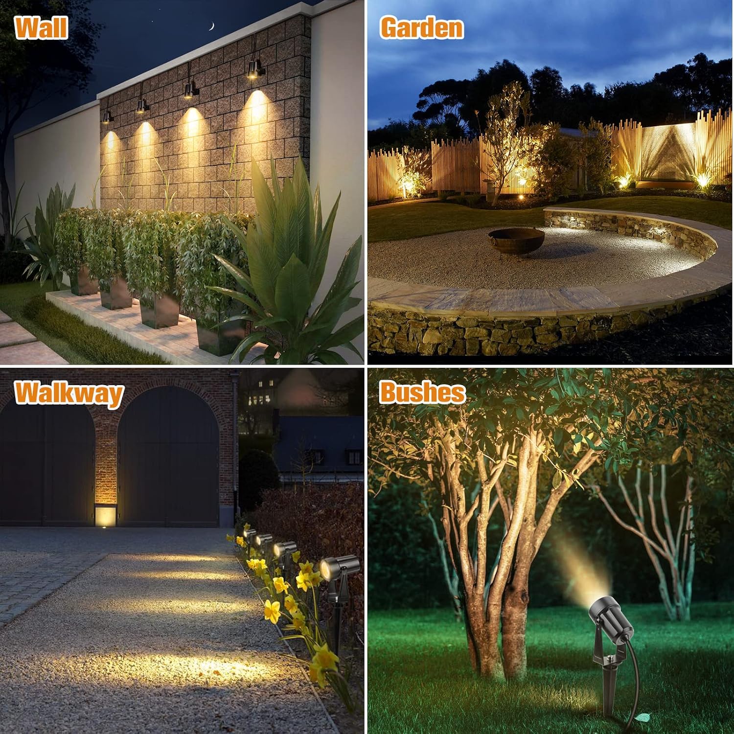 APONUO Metal Solar Spot Lights Outdoor with 9.8ft Cable Solar Powered Landscape Lighting Low Voltage IP65 Waterproof Auto On/Off for Outside Garden Yard Landscape Pathway Garage-Warm White(4-in-1)
