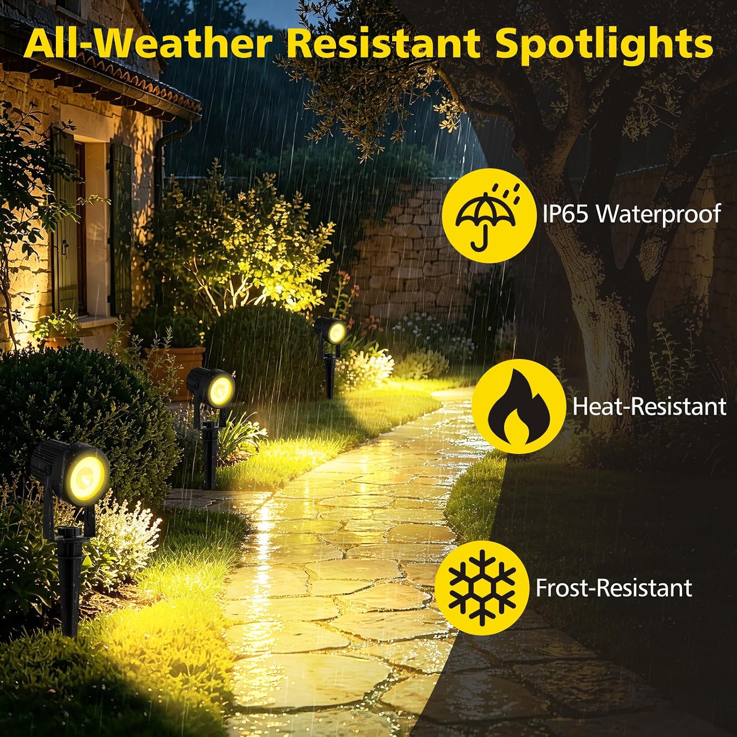 T-SUN Solar Spot Lights Outdoor, Dual Head Solar Spotlights, Cool White | IP65 Waterproof, 2 Brightness Modes, Dusk to Dawn Solar Uplights for Garden, Yard, Pathway, Patio, Lawn