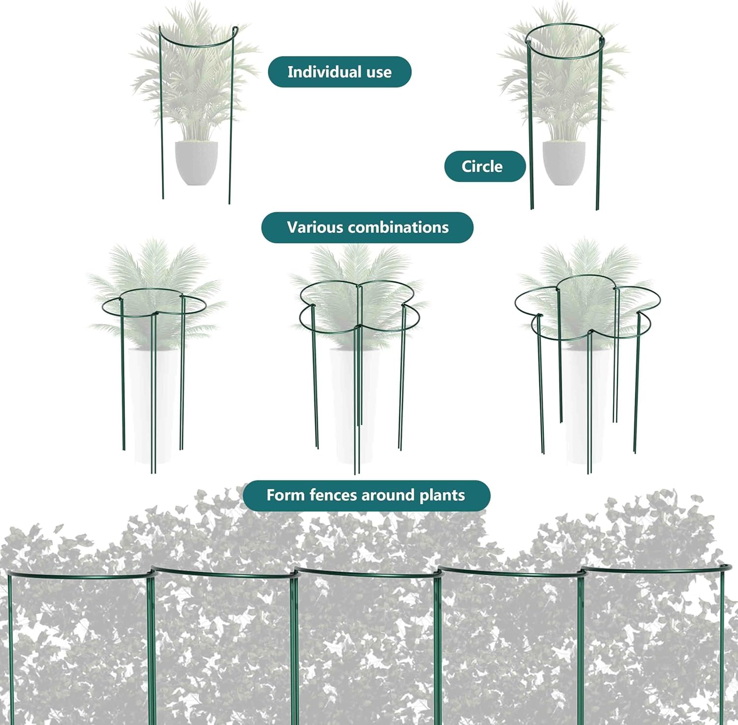 TCBWFY 10 Pack Garden Plant Support Stakes, 10" Widex16 High Heavy Duty Interlinked Half Round Peony Support Ring Cage for Indoor Outdoor Plants