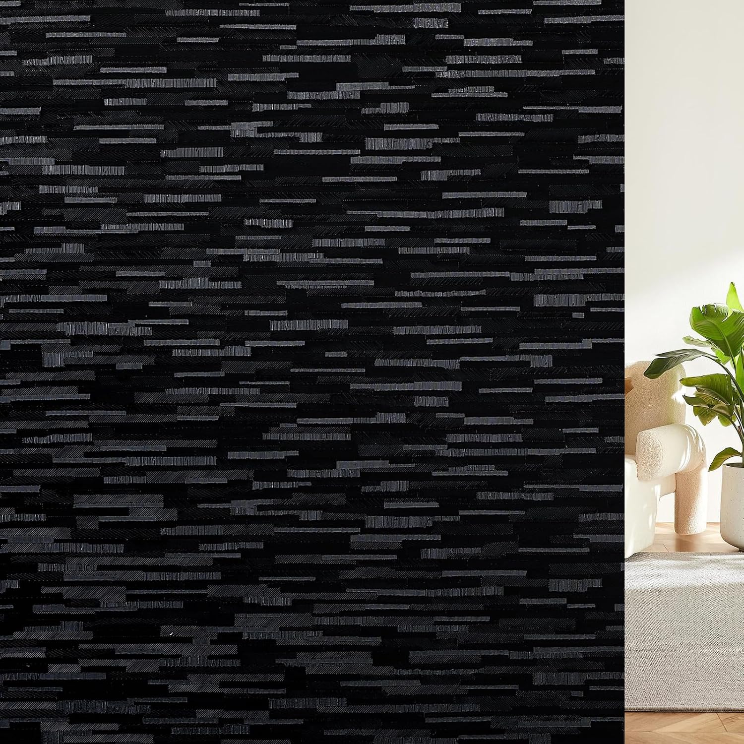Haton Window Privacy Film, Frosted Stripe Non-Adhesive, 17.5" x 78.7"