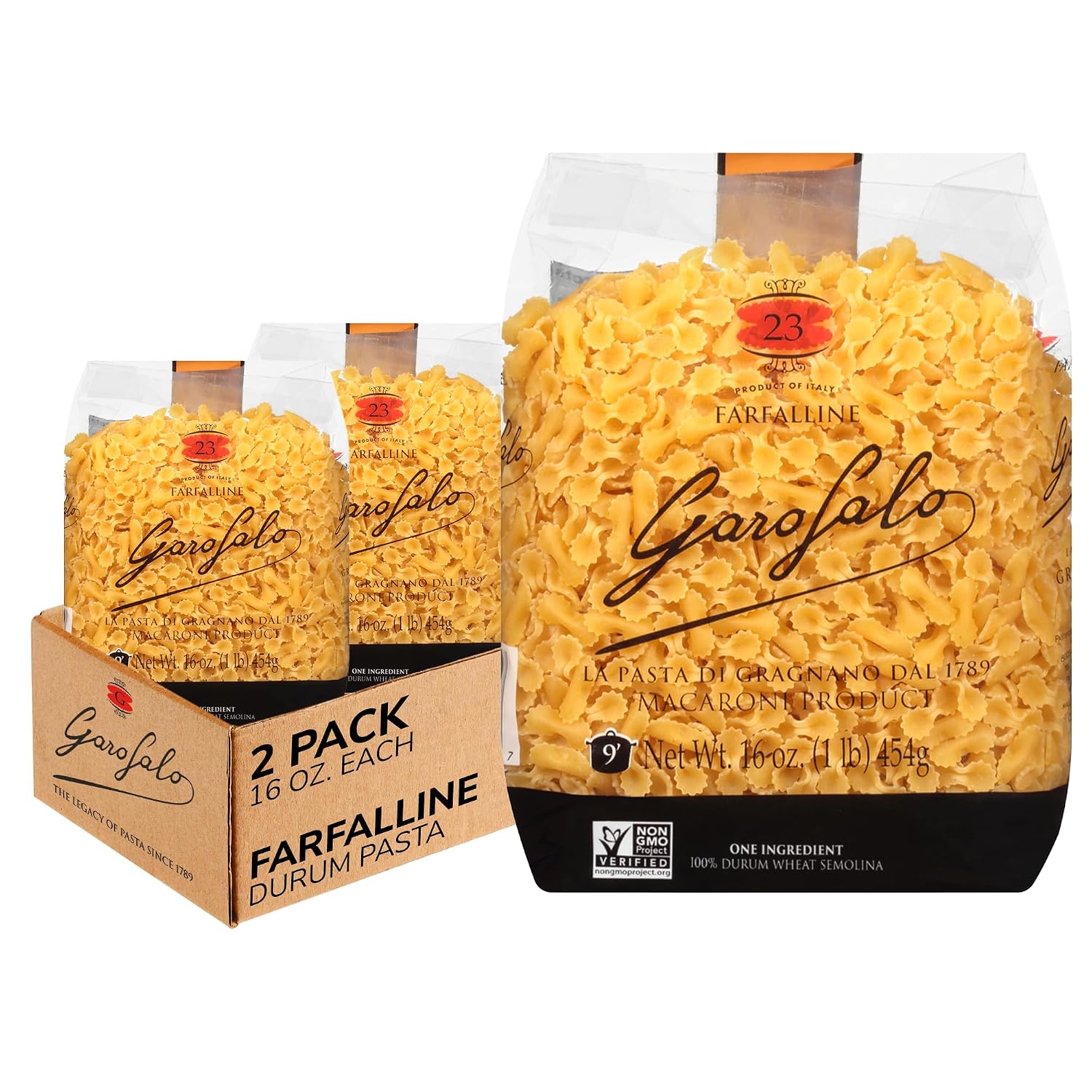 Garofalo - Premium Durum Wheat Semolina Farfalline Pasta, Italian Made, Bronze-Drawn, Al-Dente, One-Ingredient Pasta (2 pack)