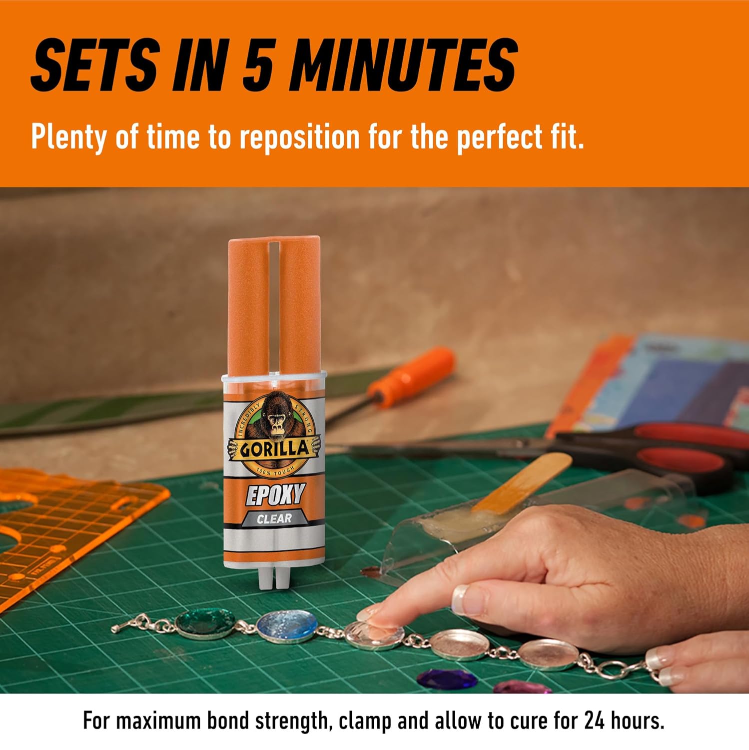 Gorilla 2 Part Epoxy, Incredibly Strong Bonding, 5 Minute Set, 0.85 oz | Water Resistant, Bonds Uneven or Vertical Surfaces, Easy-to-Use Syringe