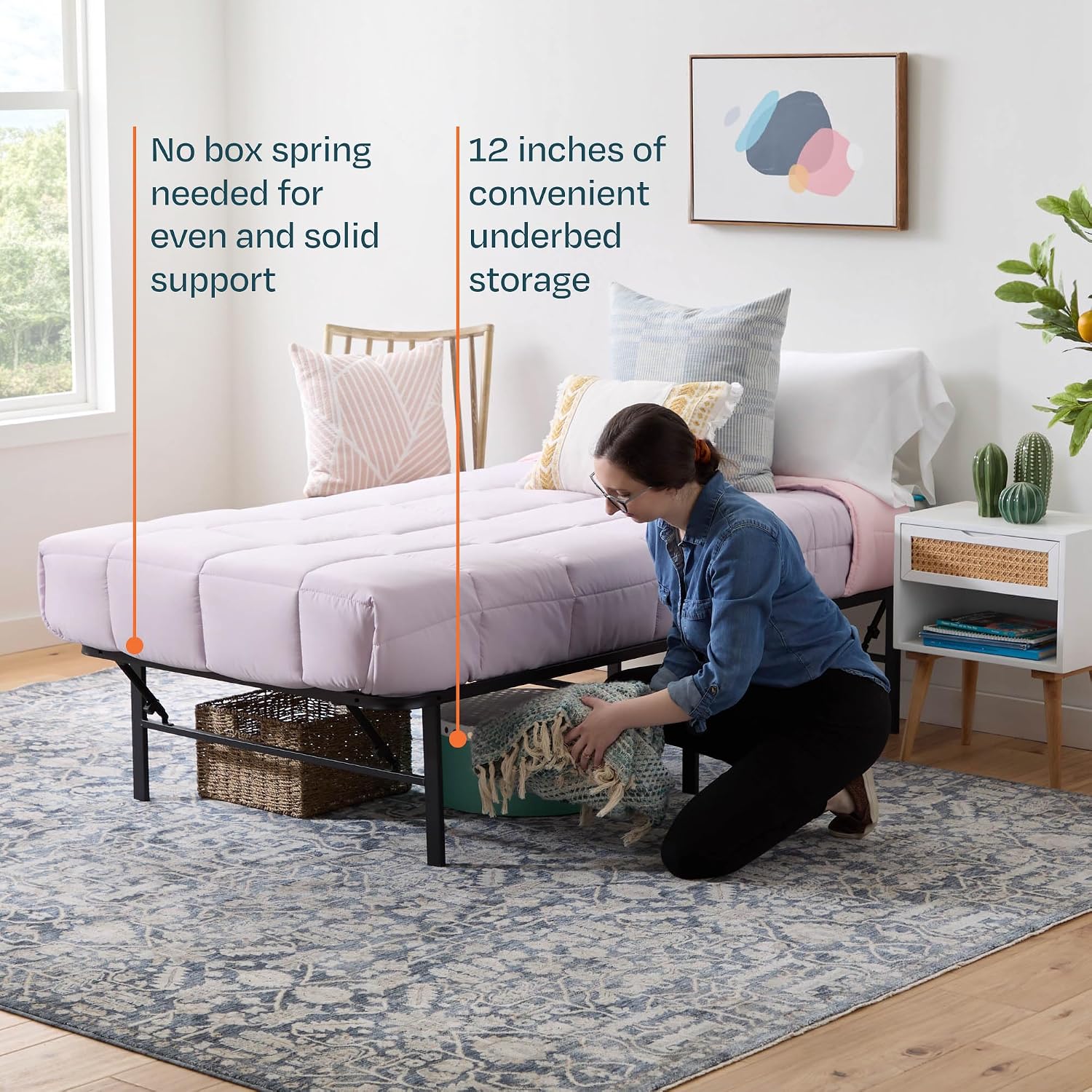 Linenspa Folding Metal Platform Bed Frame - Easy Assembly - Sturdy Steel - No Box Spring Needed - Underbed Storage - Mattress Foundation - 14" High