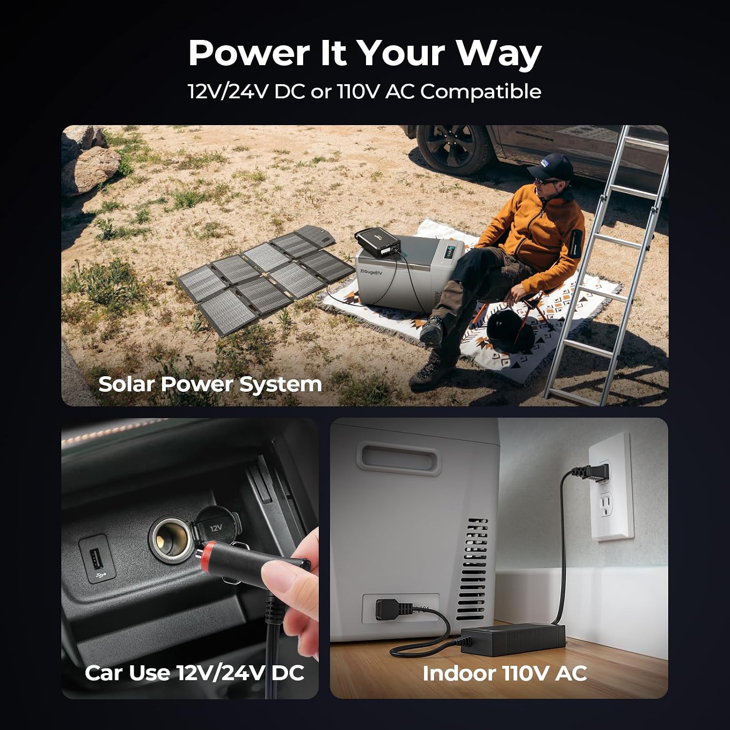 BougeRV 12v refrigerator 23 Quart, -8℉~50℉ Portable Freezer for Car, Grey