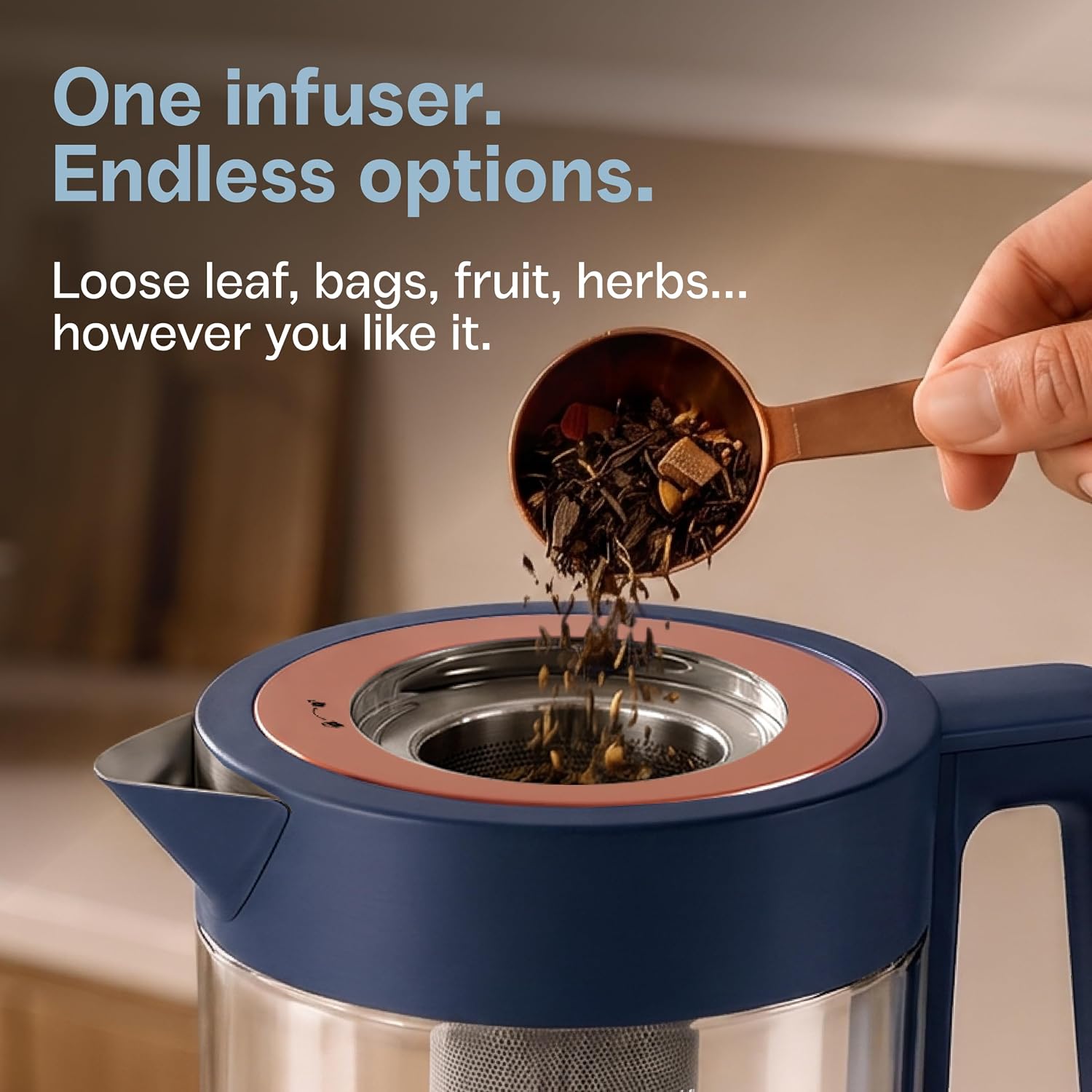 Viante Alba Electric Tea Kettle With Infuser, No Plastic, 1.5L
