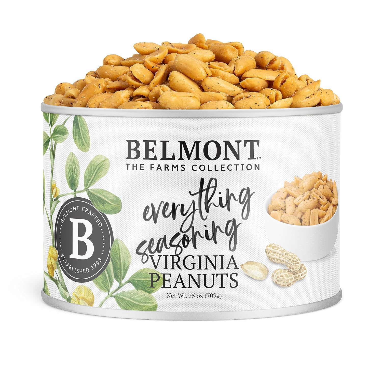 Belmont Peanuts Gourmet Sea-Salted Virginia Peanuts, 20 oz (1 Pack) – Only 3 Simple Ingredients, No Preservatives, 7g Protein – A Premium, Salty, Crunchy, Hand Seasoned Snack
