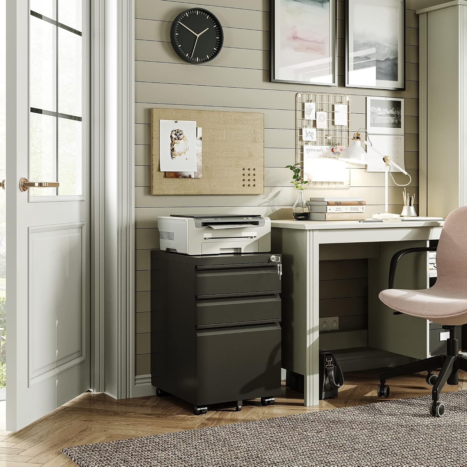 DEVAISE 3 Drawer Mobile File Cabinet with Lock, Under Desk Metal Filing Cabinet for Home Office/Legal/Letter/A4 File, Fully Assembled Except Wheels, Black