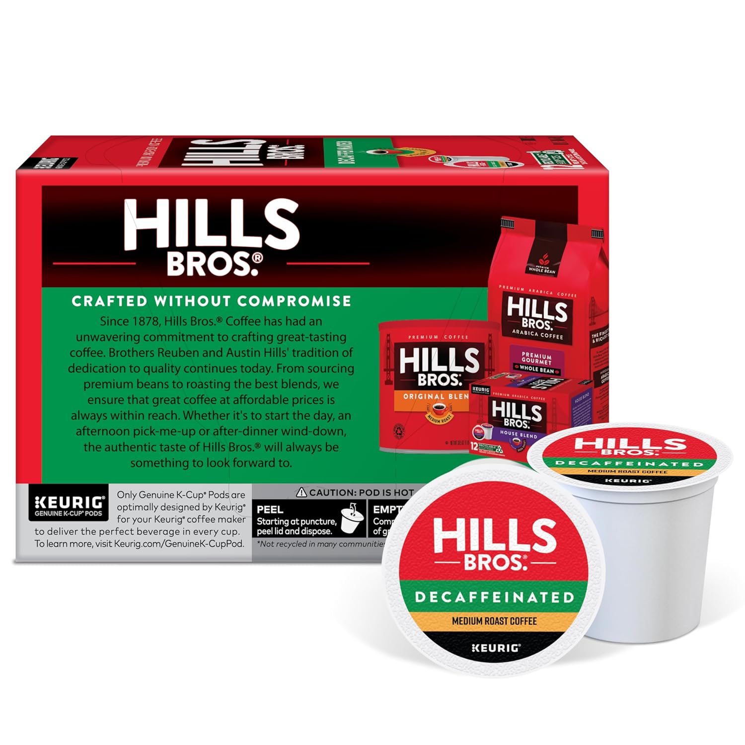 Hills Bros Single Serve Coffee Pods, 100% Colombian Ground Coffee, Medium Roast, 12 Count – Keurig Compatible, Roasted 100% Arabica Beans, Smooth Balanced Flavor