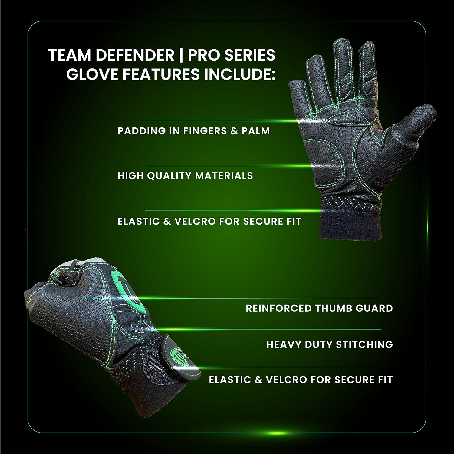 Team Defender Pro Series Padded TD Baseball Glove | Glove Protects Thumb | Rigid Rubber Thumb Mold Prevents Hyperextension, Hand Injuries