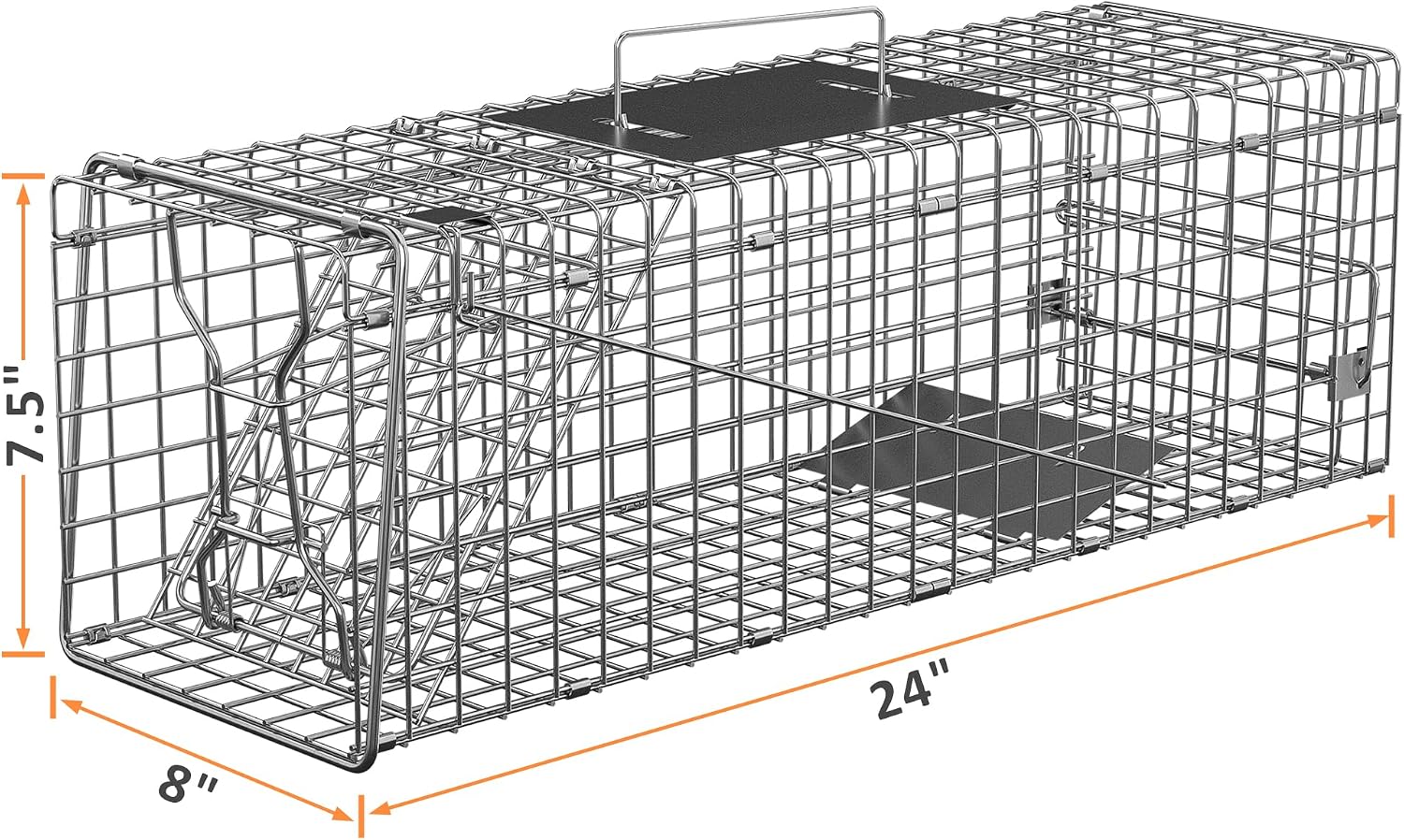 24" x 7.5" x 8" Small Live Animal Trap Steel Cage Catch and Release One Door Humane Rodent Cage Trap for Little Rabbits/Stray Cats/Squirrel/Skunk/Mink/Opossum Outdoor Animals