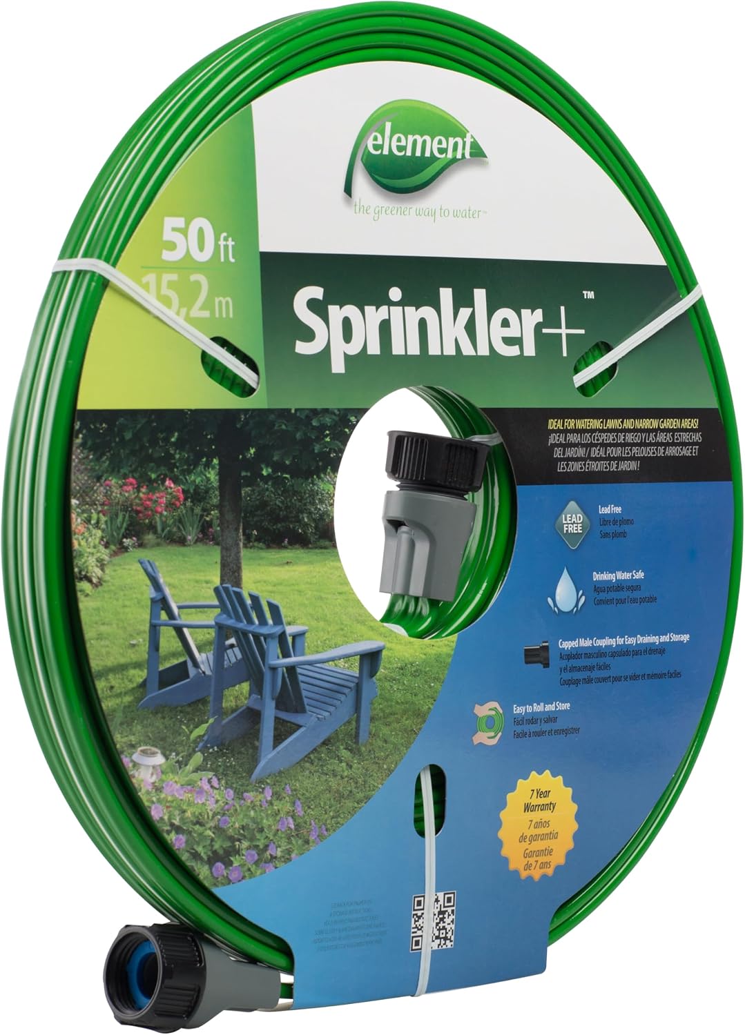 Element Sprinkler+, Sprinkler and Soaker Hose Combo, 25' Length, Green
