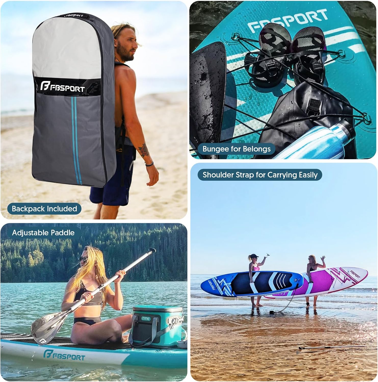 FBSPORT 11' Premium Stand Up Paddle Board, Yoga Board with SUP Accessories & Carry Bag | Wide Stance, Surf Control, Non-Slip Deck, Leash