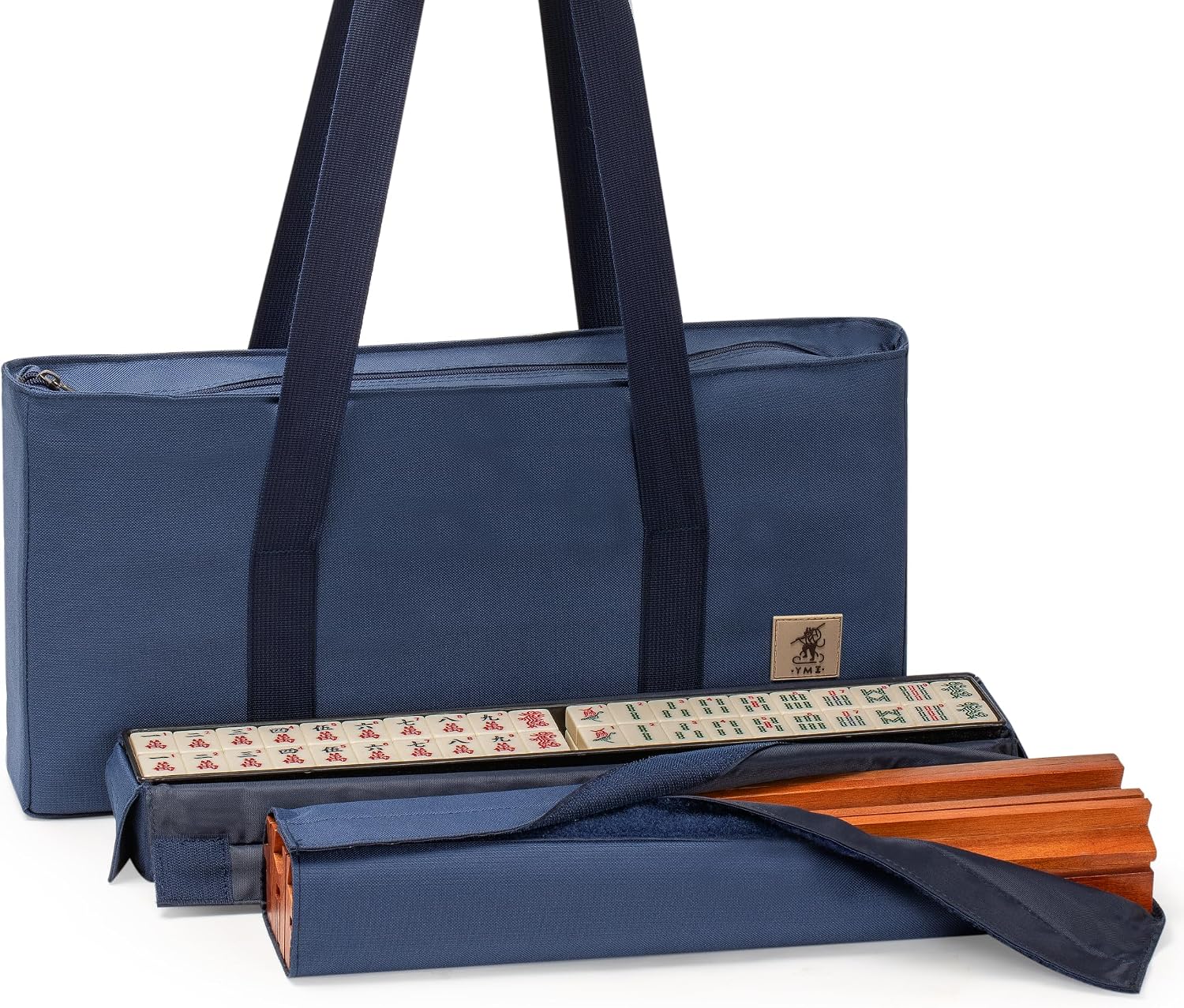 Yellow Mountain Imports American Mahjong Set, Mojave (Ivory) with Brown Soft Case, All-in-One Racks with Pushers, Wright Patterson Scoring Coins, Dice, & Wind Indicator