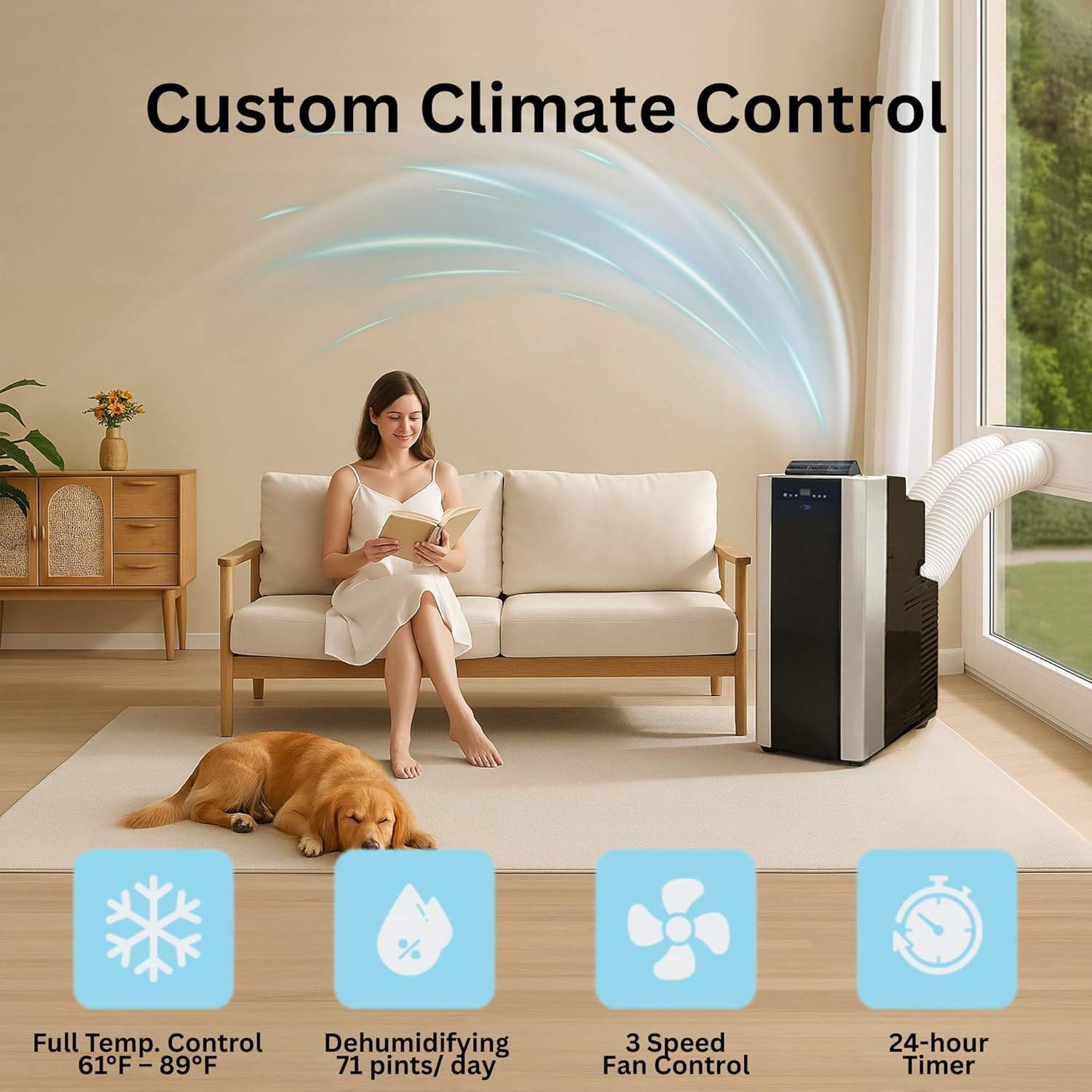 Whynter Portable Air Conditioner 14, 000 BTU Dual Hose 500 Sq Ft ARC-14S | Built In Dehumidifier with Auto Drain, Cool, Dehumidify and Fan Modes