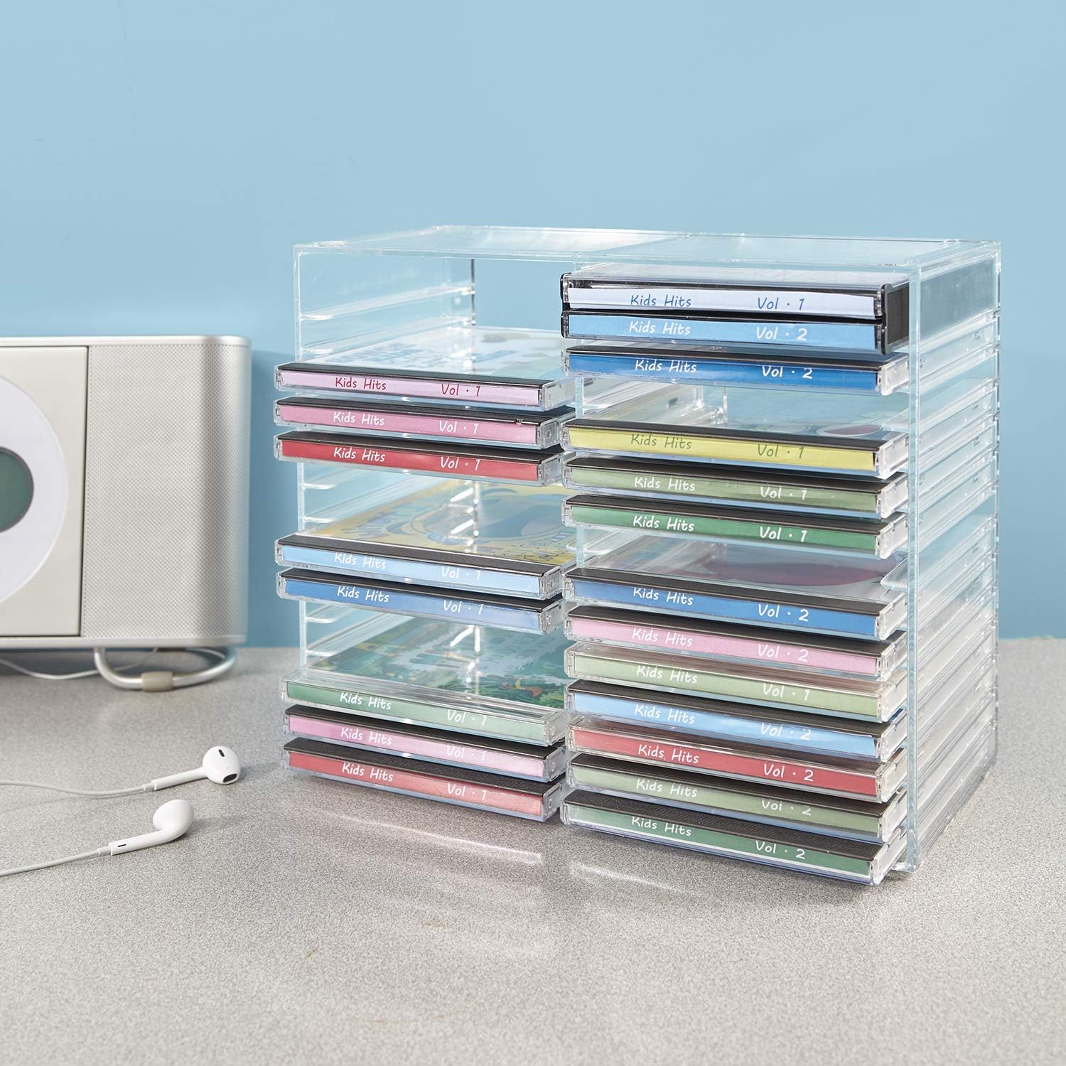 STORi Stackable Clear Plastic CD Organizer with Rubber Feet | Rectangular Jewel Cases Holder Perfect for Theatre Room | Holds up to 30 CD Cases