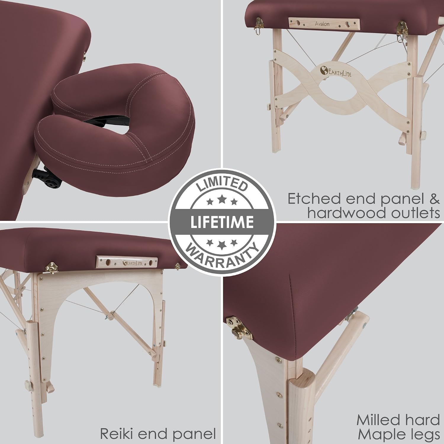 EARTHLITE Portable Massage Table Package AVALON – Reiki Endplate, Premium Flex-Rest Face Cradle & Strata Cushion, Carry Case (30”x73”)