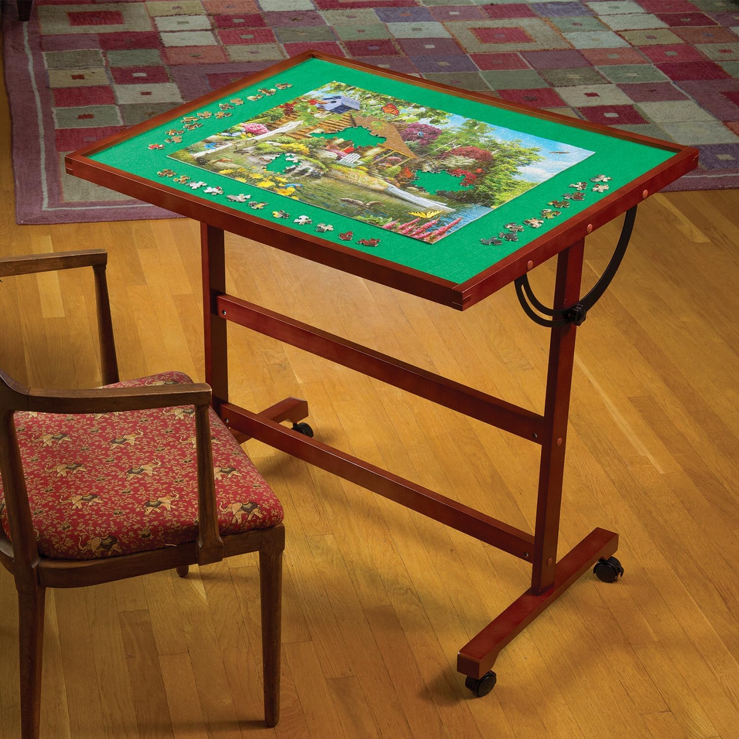 Bits and Pieces Puzzle Table Portable Puzzle Board - Adjustable Rotating Puzzle Table with Wheels and Cover