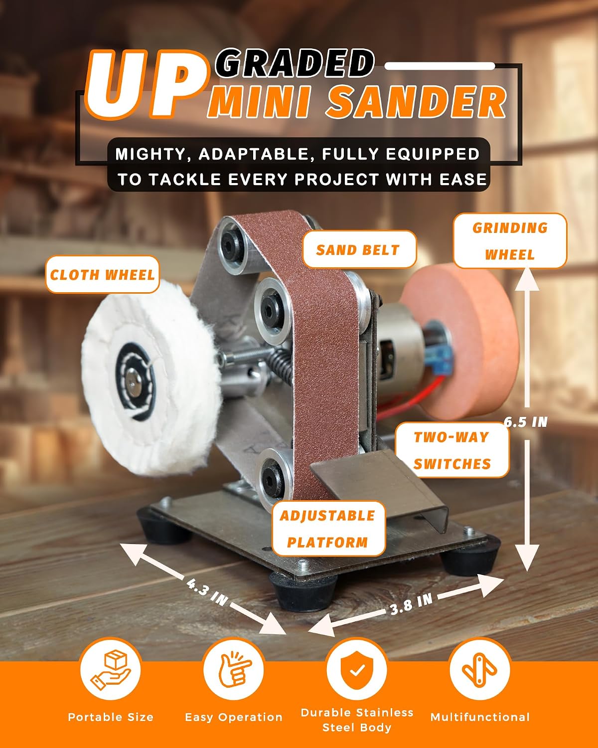 Mini Belt Sander, Electric Small Sander Knife Sharpener, 5"x6.8"x5.5" | Compact Design, Multi-Purpose, Electric Powered, Knife Sharpening, Portable Sander