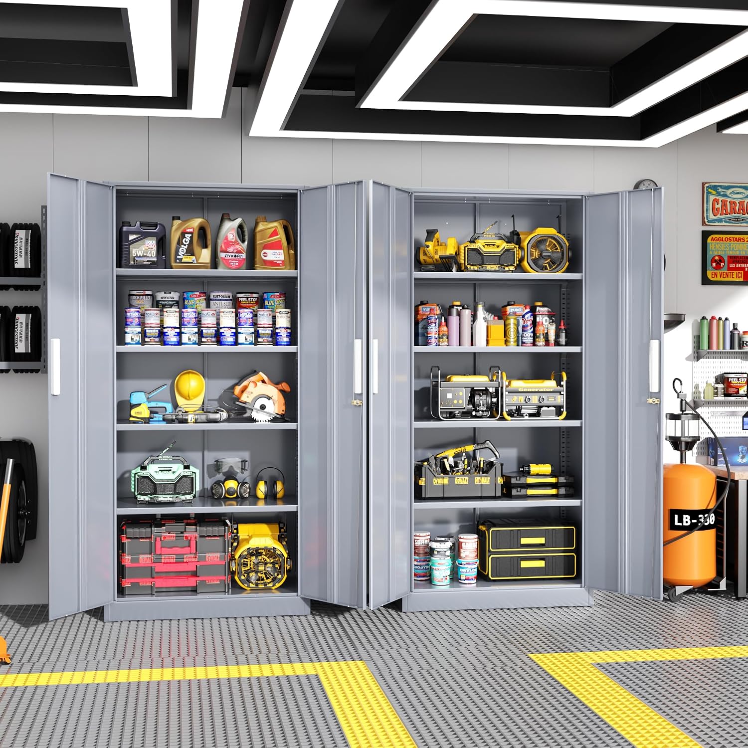 Greenvelly Steel SnapIt Storage Cabinet, 72" Locking Metal Garage Storage Cabinet with 4 Adjustable Shelves, 2 Doors and Lock for File, Office, Garage