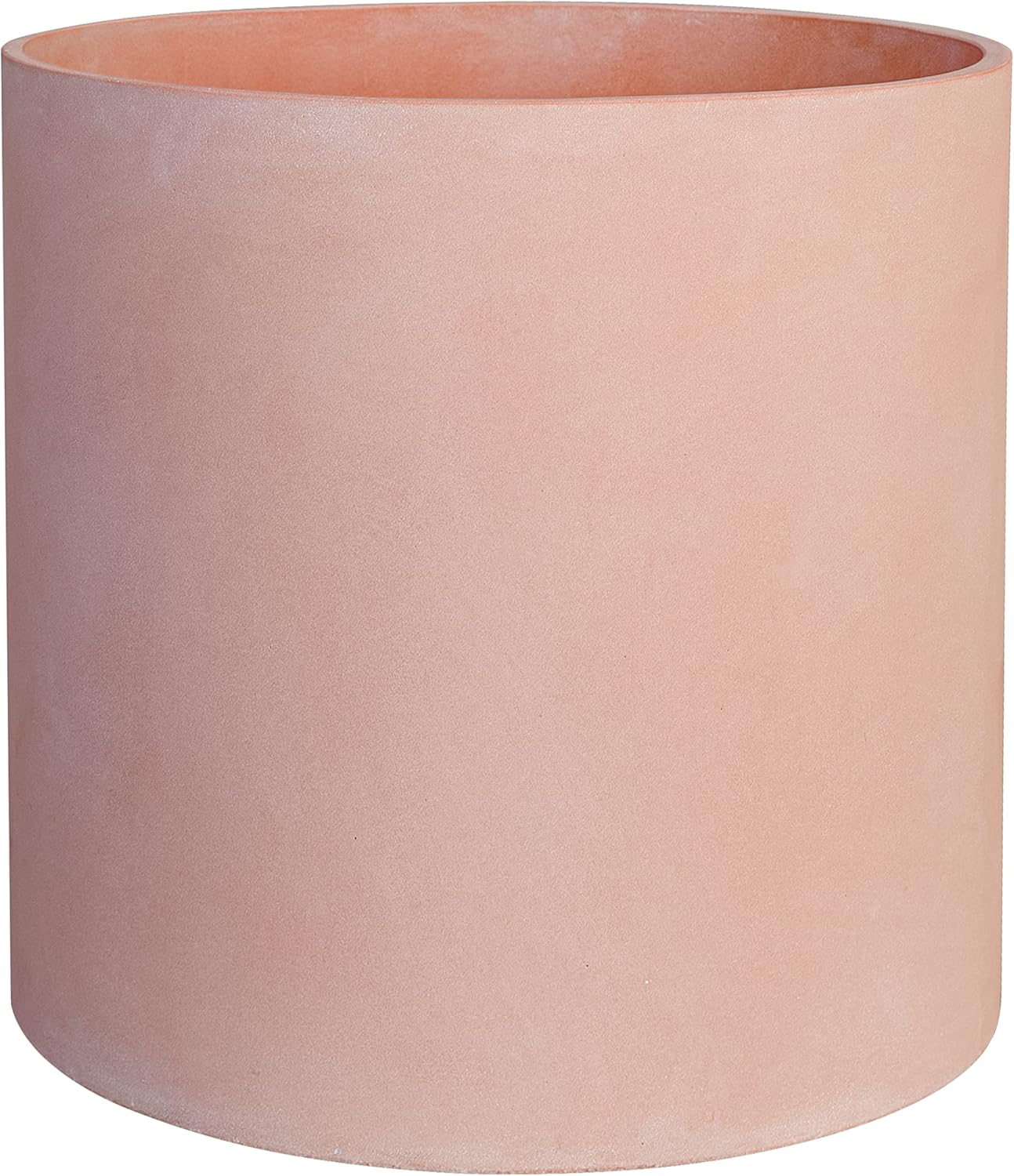 FaithLand 14 Inch Fiberstone Planter - Lightweight Modern Cylinder Plant Pot with Drainage Hole & Plug, Indoor Outdoor Use, Matte White