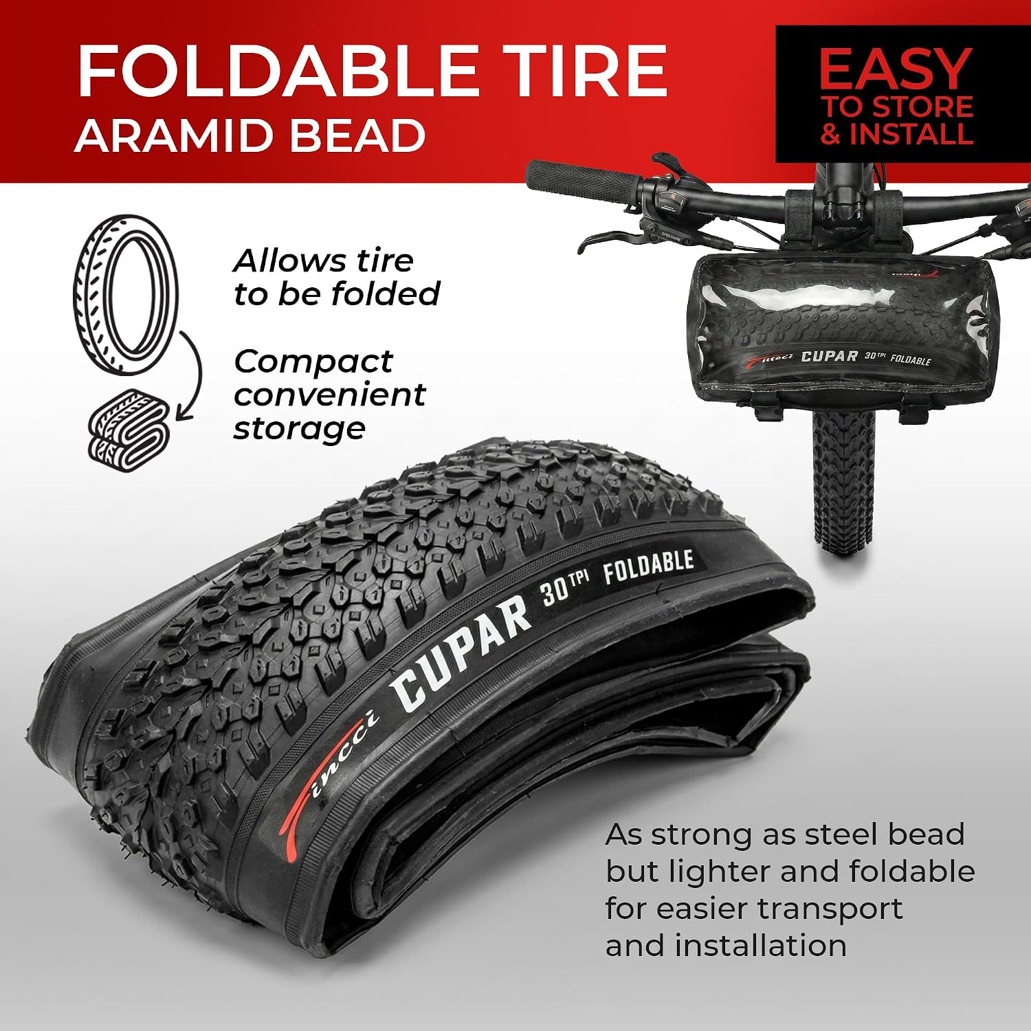 Pair 26 x 2.125 Mountain Bicycle Tires - Foldable 57-559, 30 TPI 26 inch | Folding 26 inch Bicycle Tyres, Accessories for MTB, Mountain