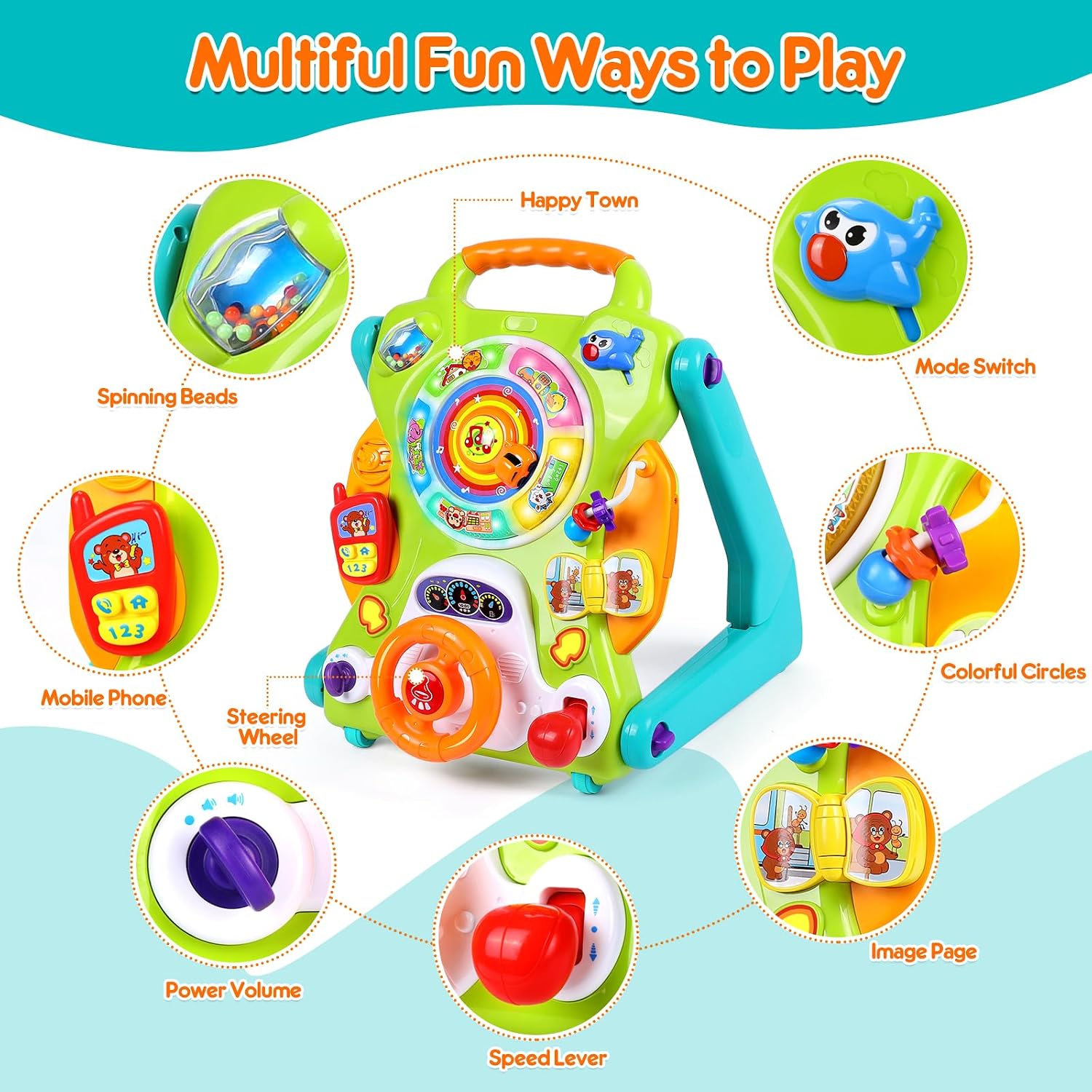 3-in-1 Baby Walker Sit to Stand Toy Activity Center for Infant Toddler 6M+